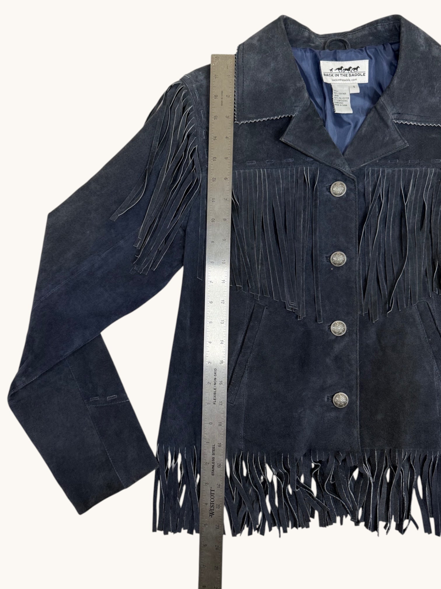 90s Back In The Saddle Blue Fringe Leather Jacket - S