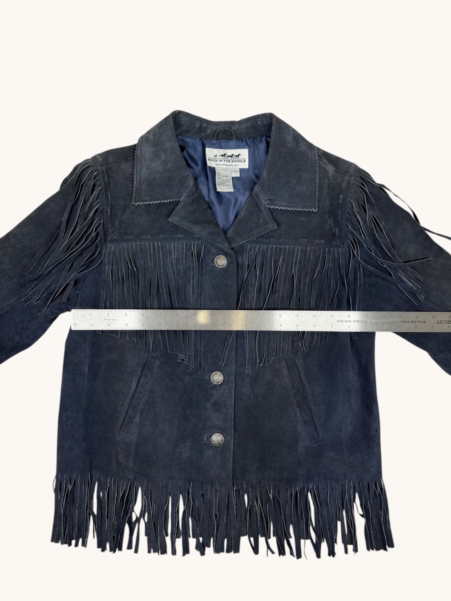 90s Back In The Saddle Blue Fringe Leather Jacket - S