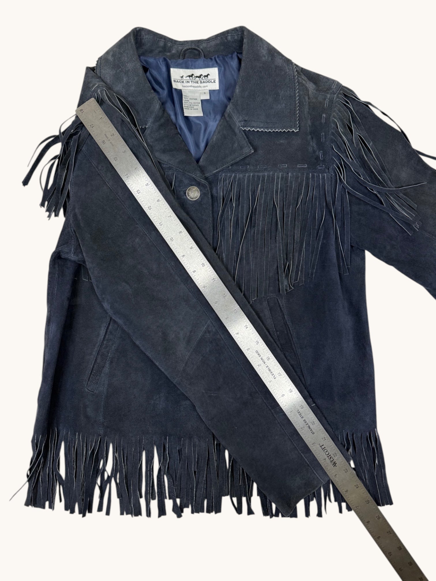 90s Back In The Saddle Blue Fringe Leather Jacket - S