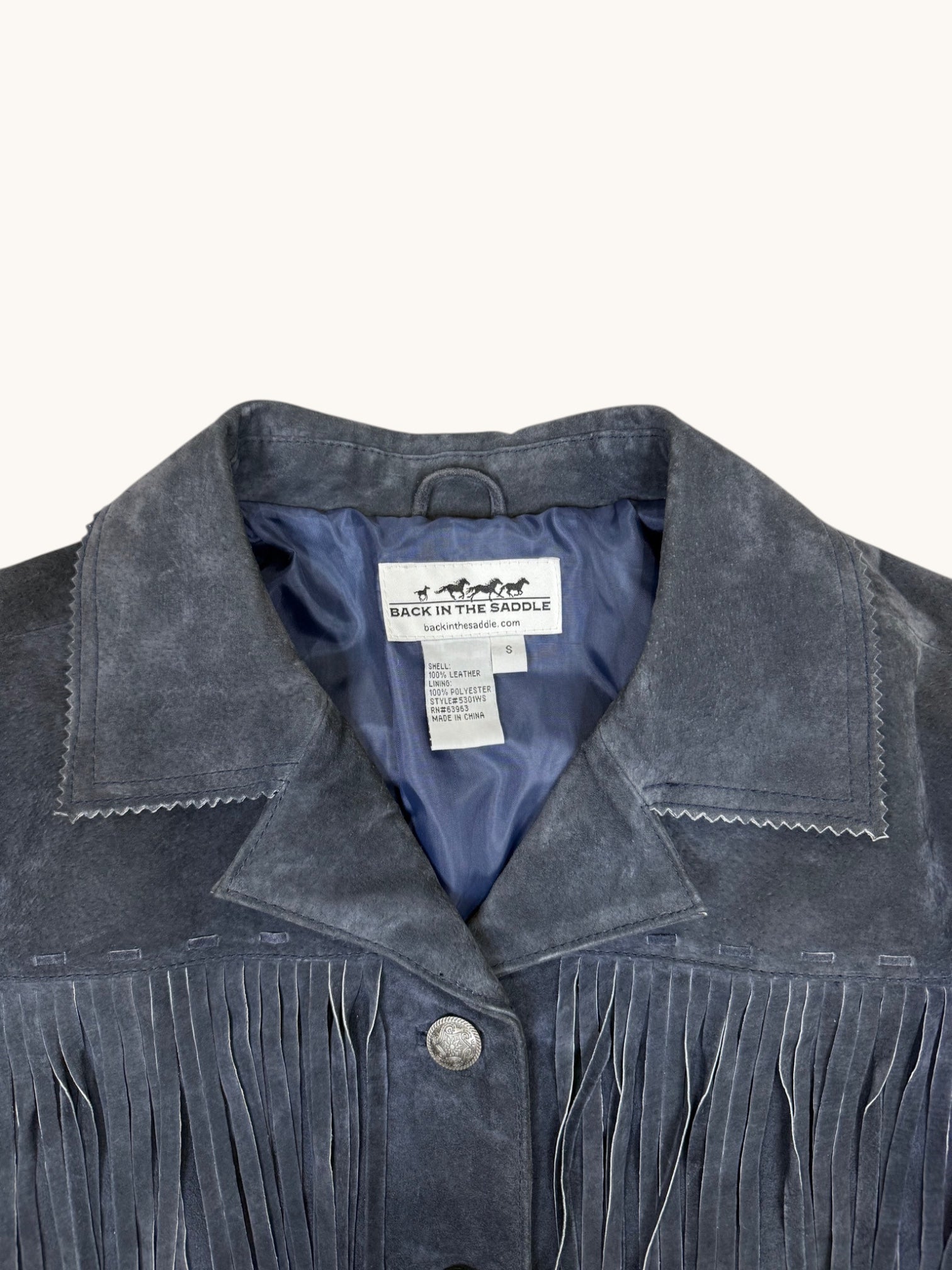 90s Back In The Saddle Blue Fringe Leather Jacket - S