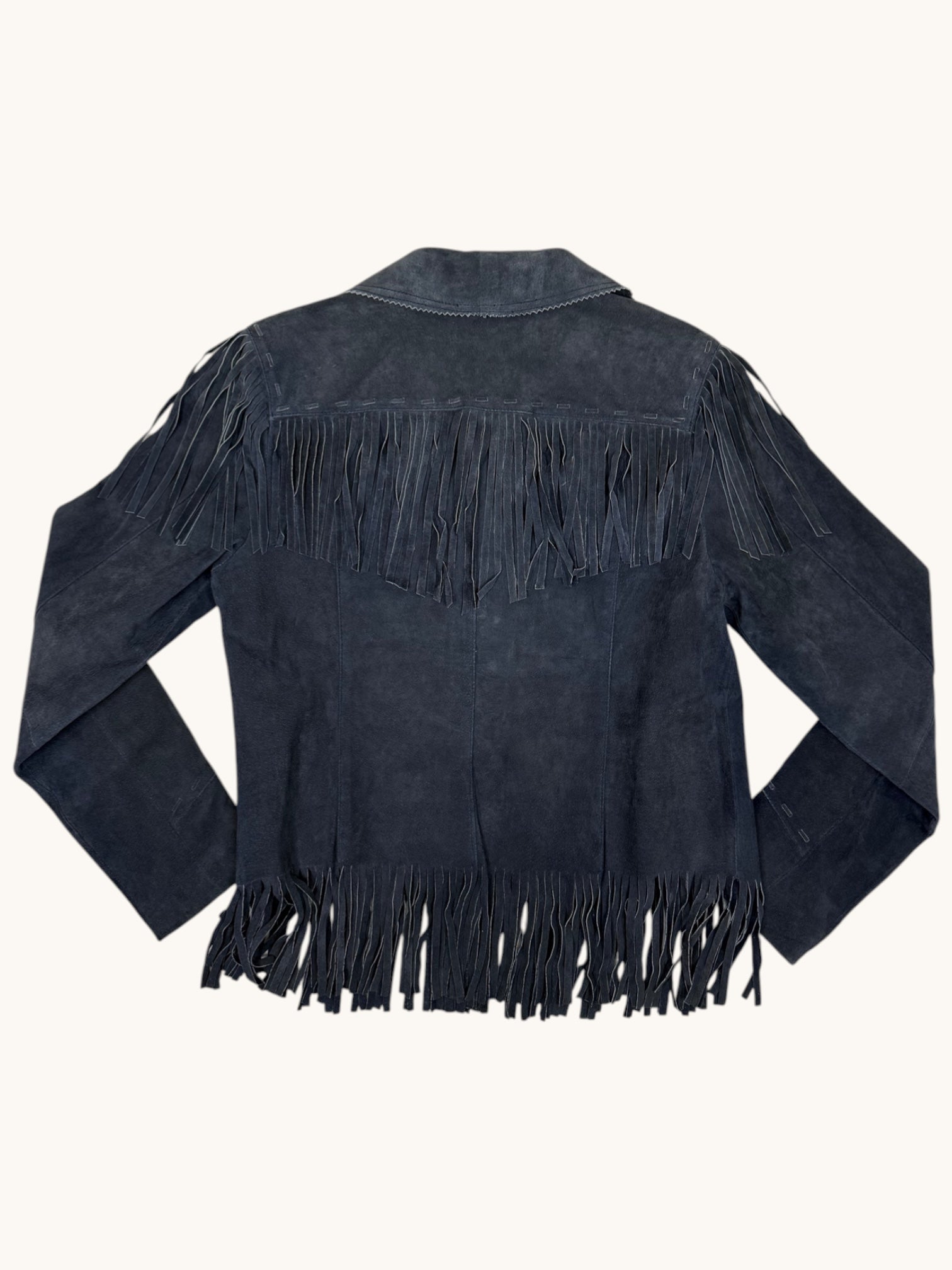 90s Back In The Saddle Blue Fringe Leather Jacket - S