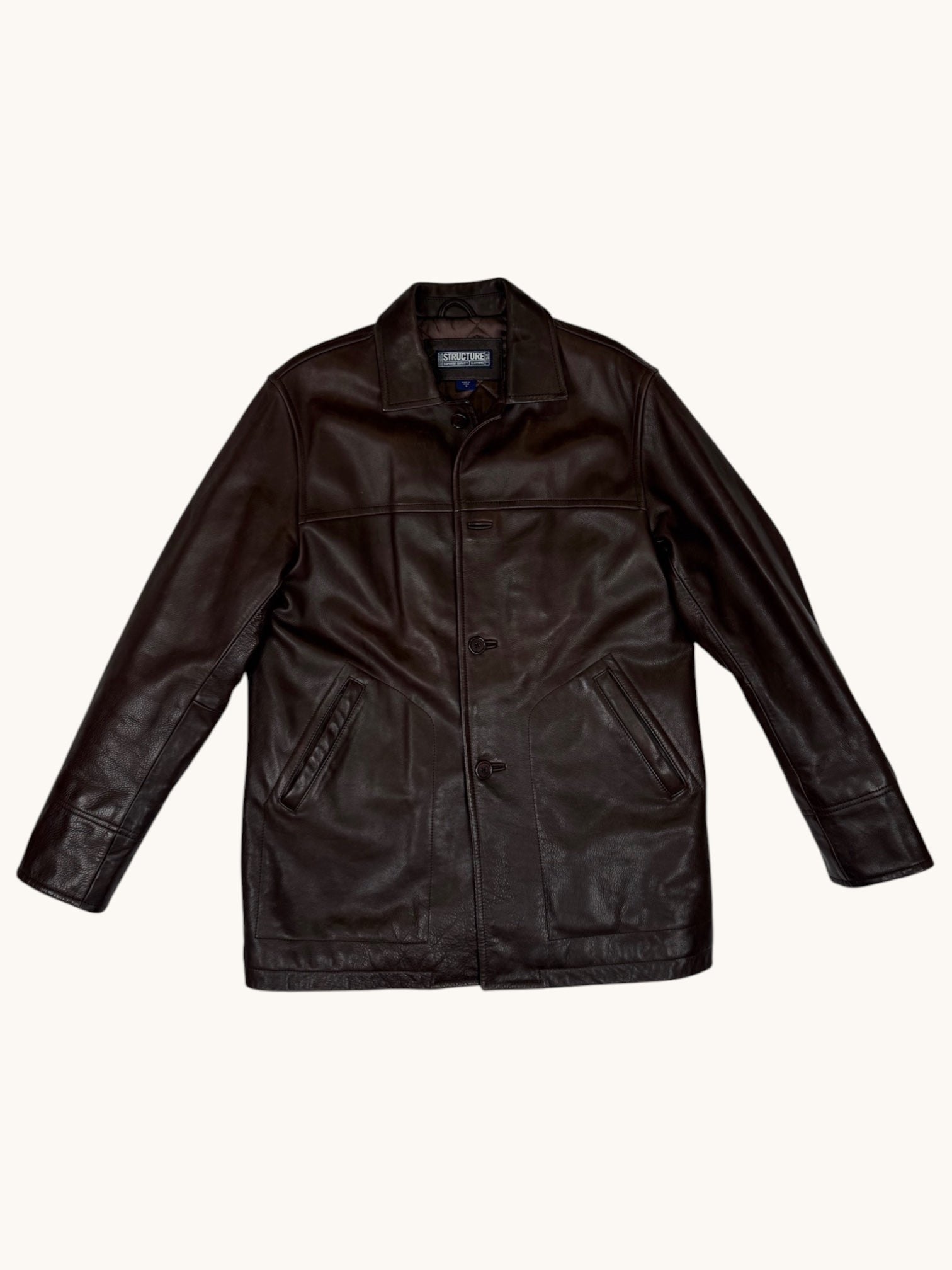 90s Structure Brown Leather Jacket - S