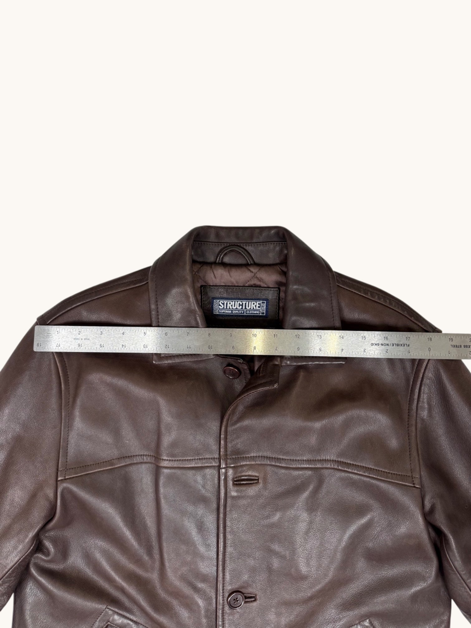 90s Structure Brown Leather Jacket - S