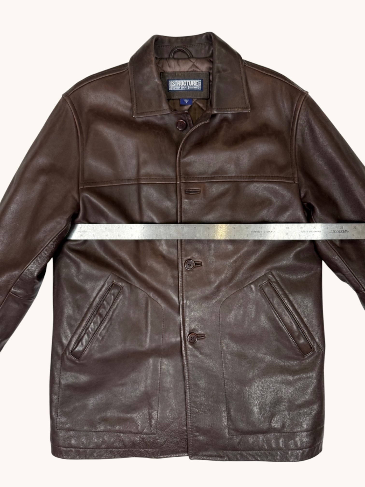 90s Structure Brown Leather Jacket - S