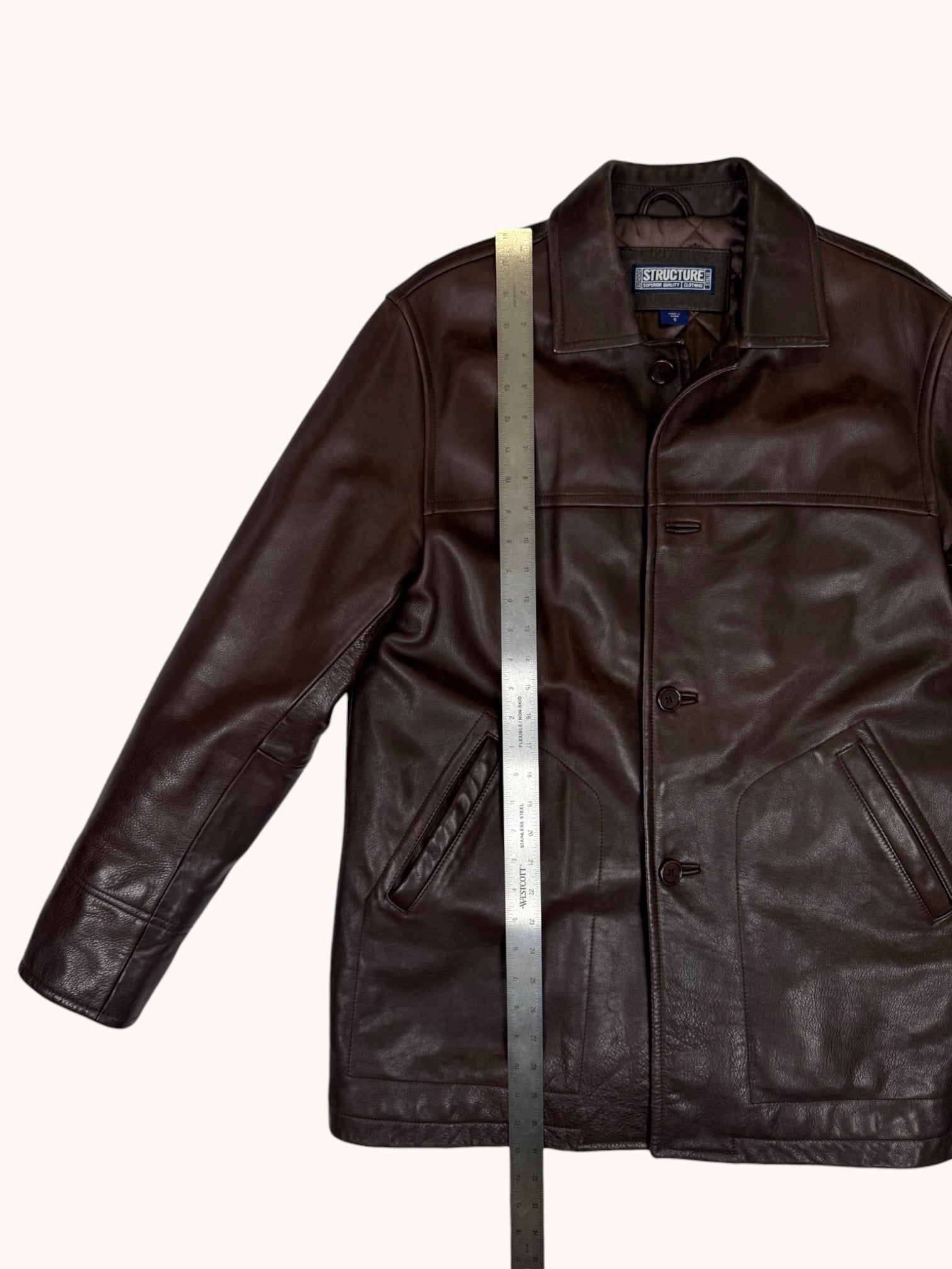 90s Structure Brown Leather Jacket - S
