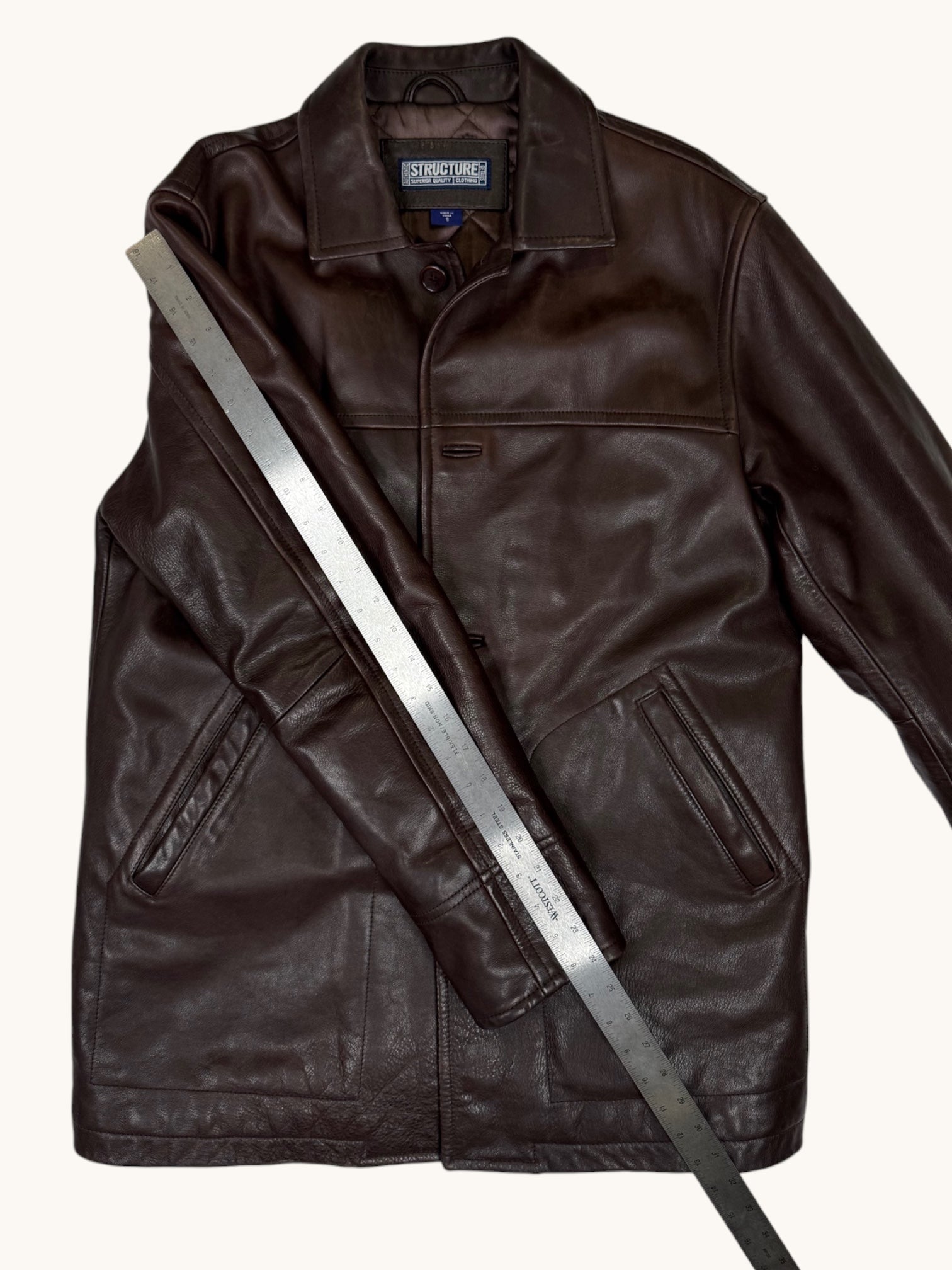 90s Structure Brown Leather Jacket - S
