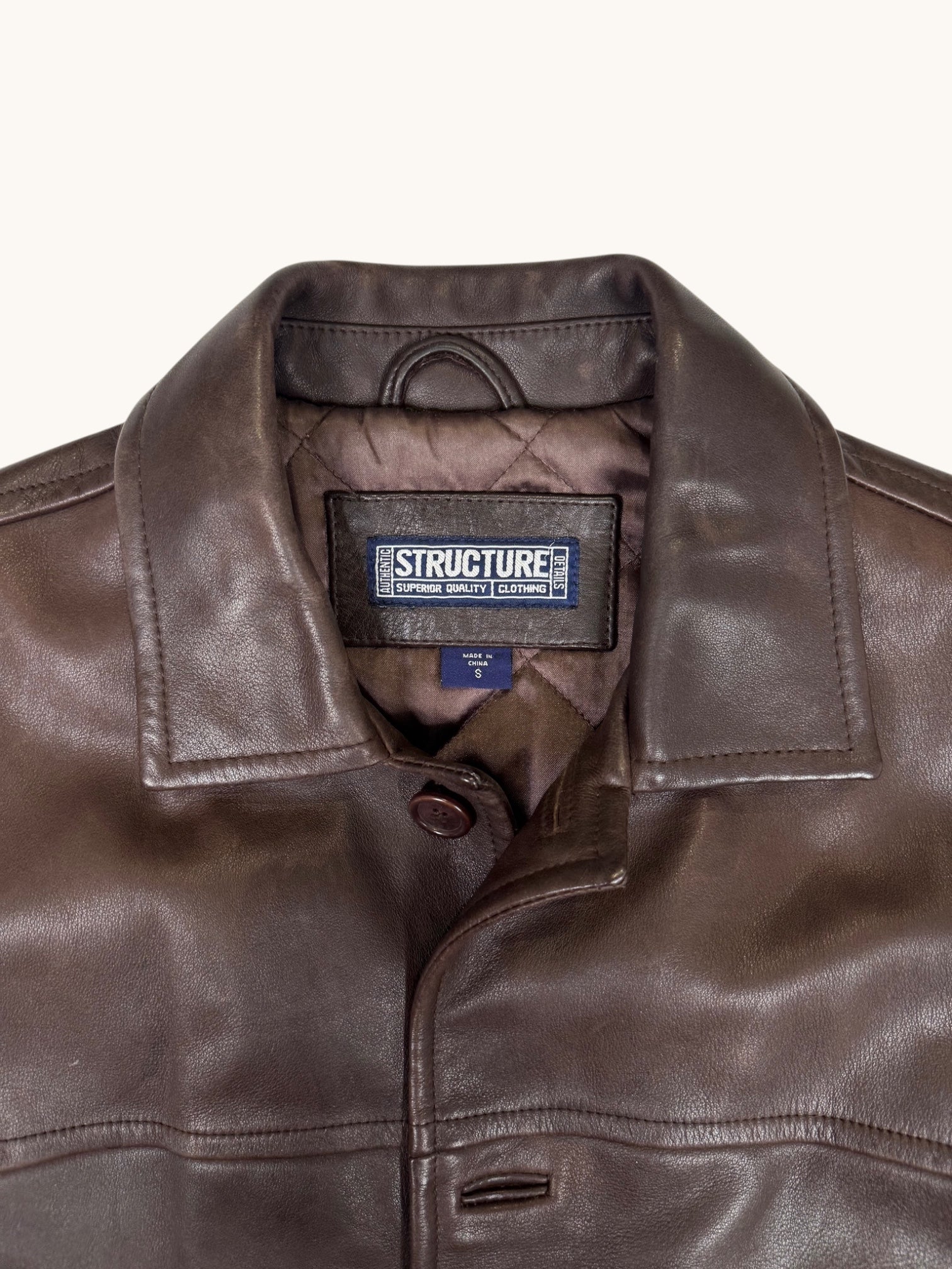 90s Structure Brown Leather Jacket - S