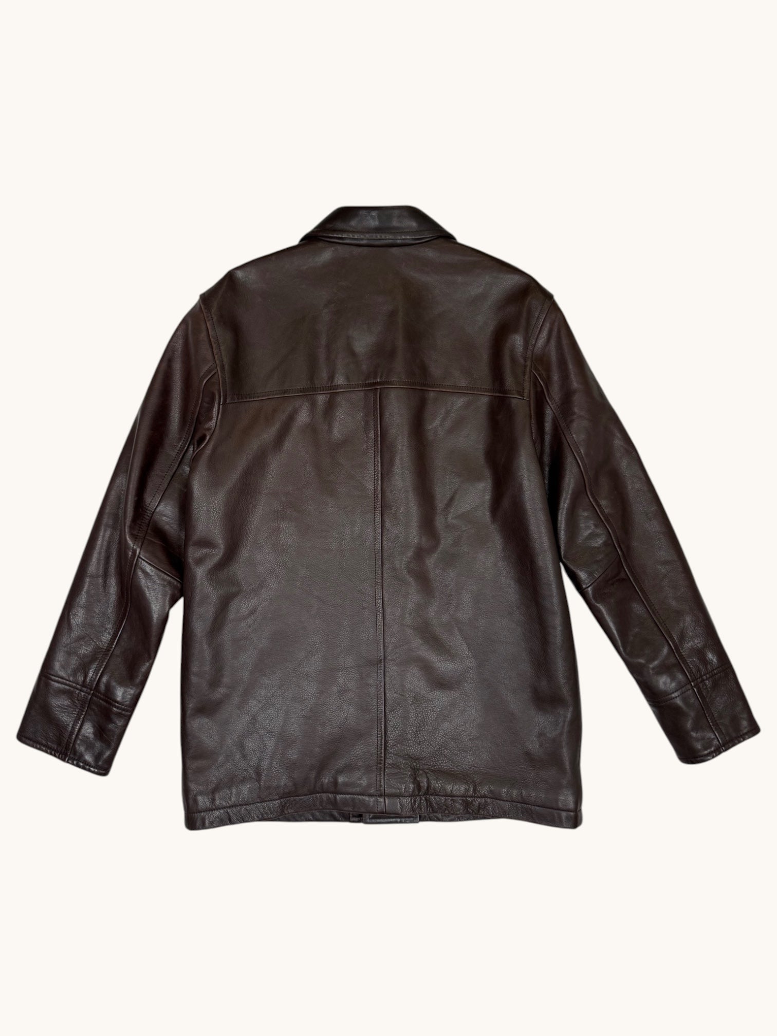 90s Structure Brown Leather Jacket - S