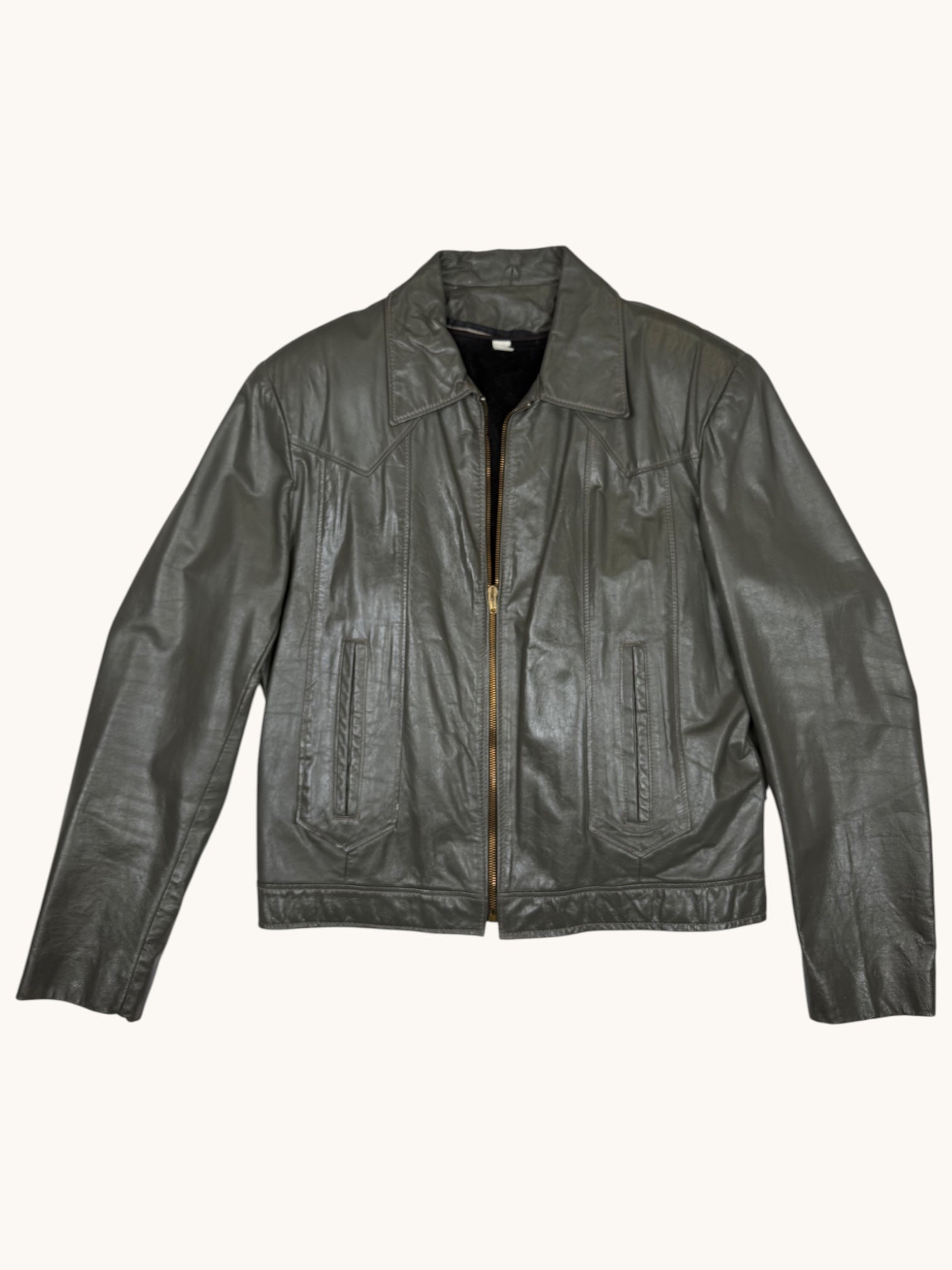 90s Gray Leather Jacket - 40