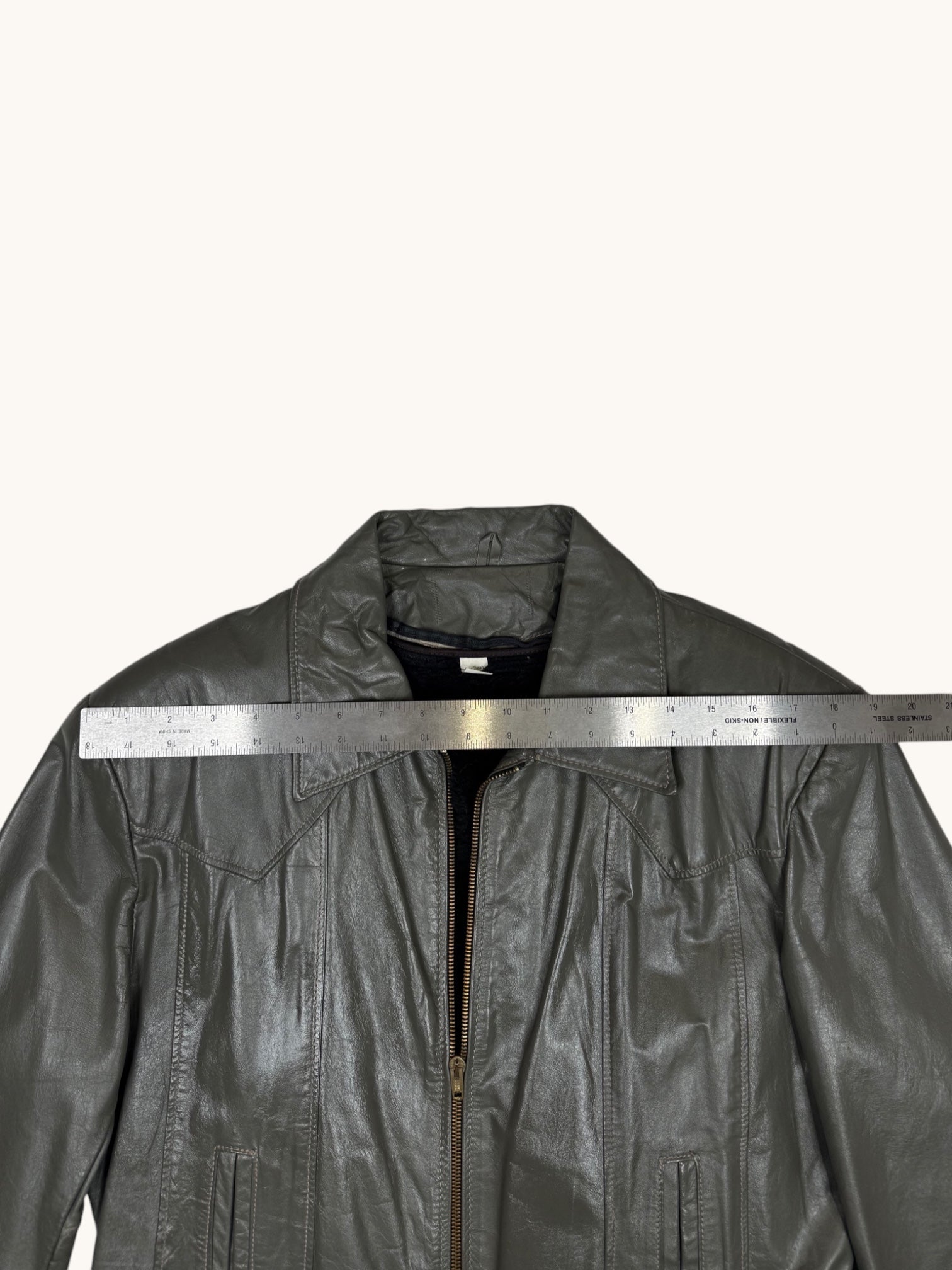 90s Gray Leather Jacket - 40