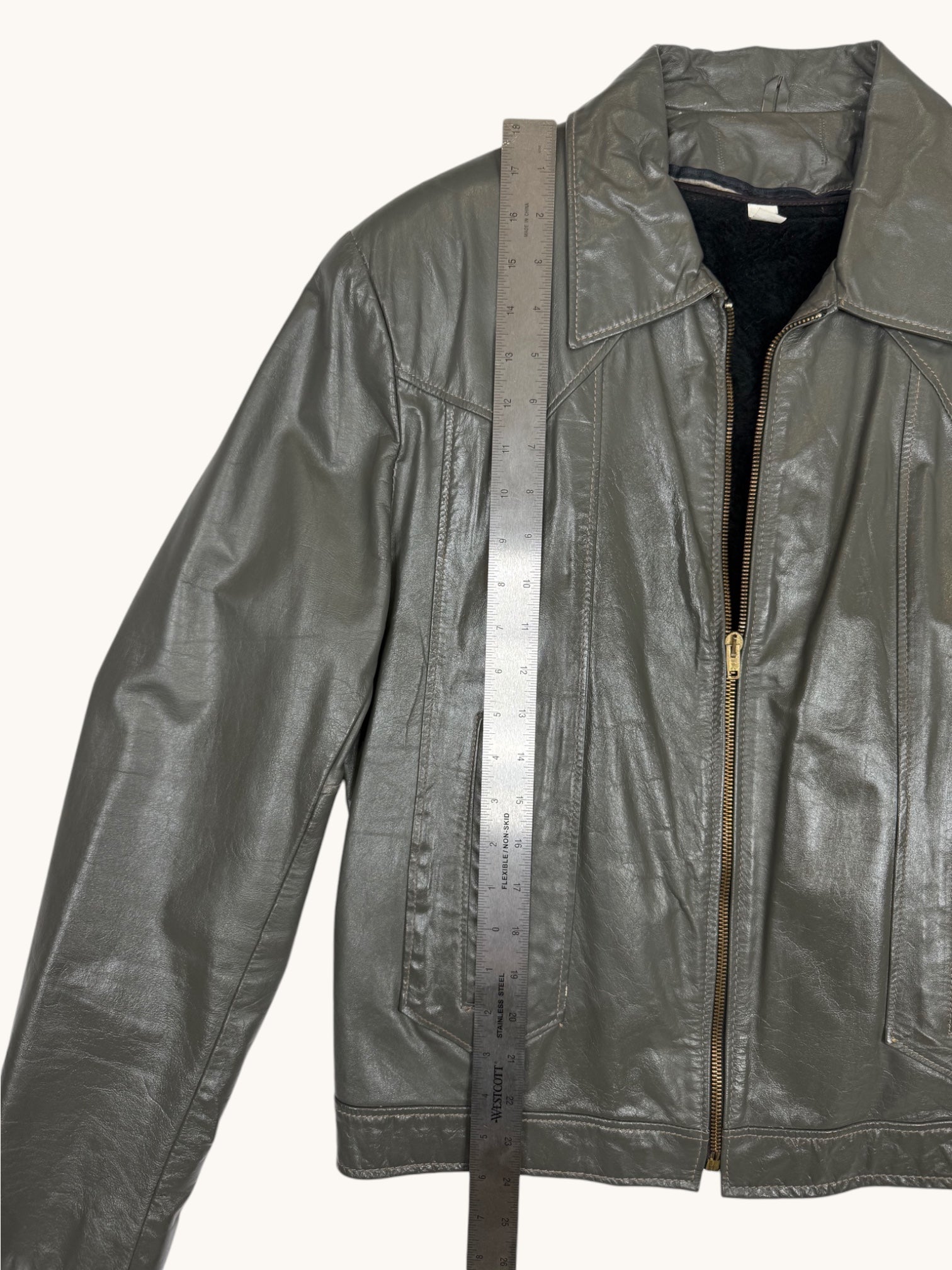 90s Gray Leather Jacket - 40