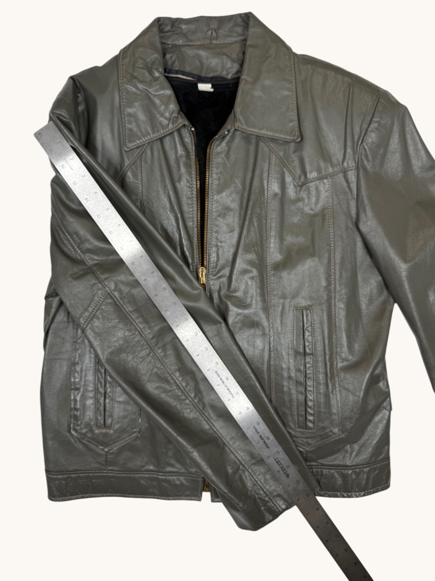 90s Gray Leather Jacket - 40
