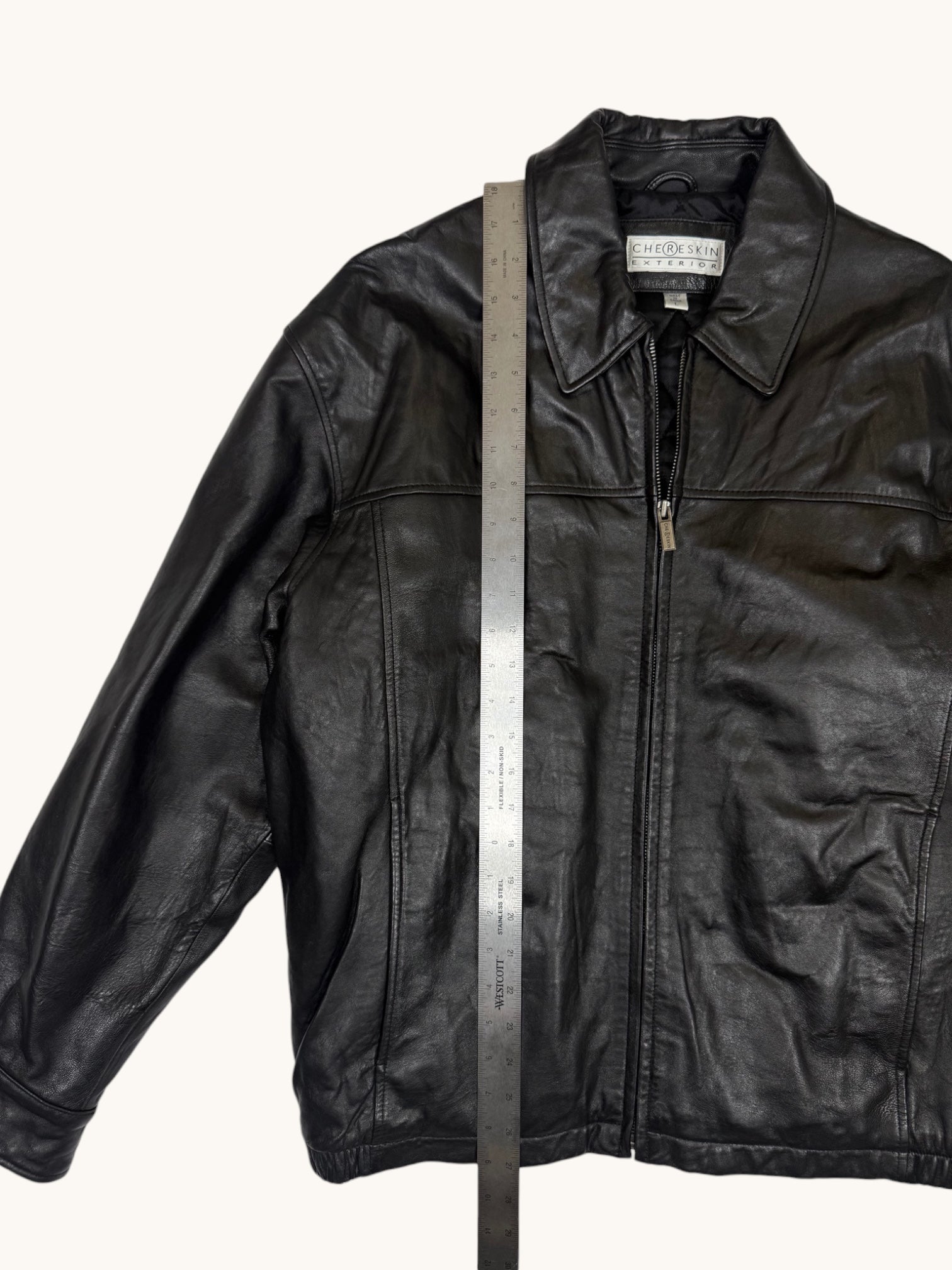 90s Chereskin Exterior Black Leather Jacket - L