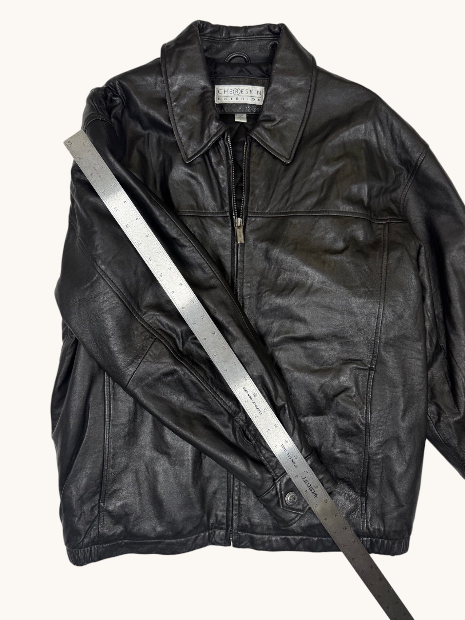 90s Chereskin Exterior Black Leather Jacket - L