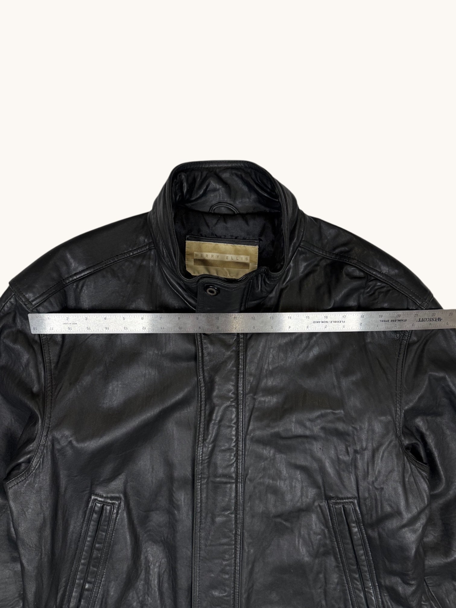 90s Perry Ellis Black Leather Bomber Jacket - XL