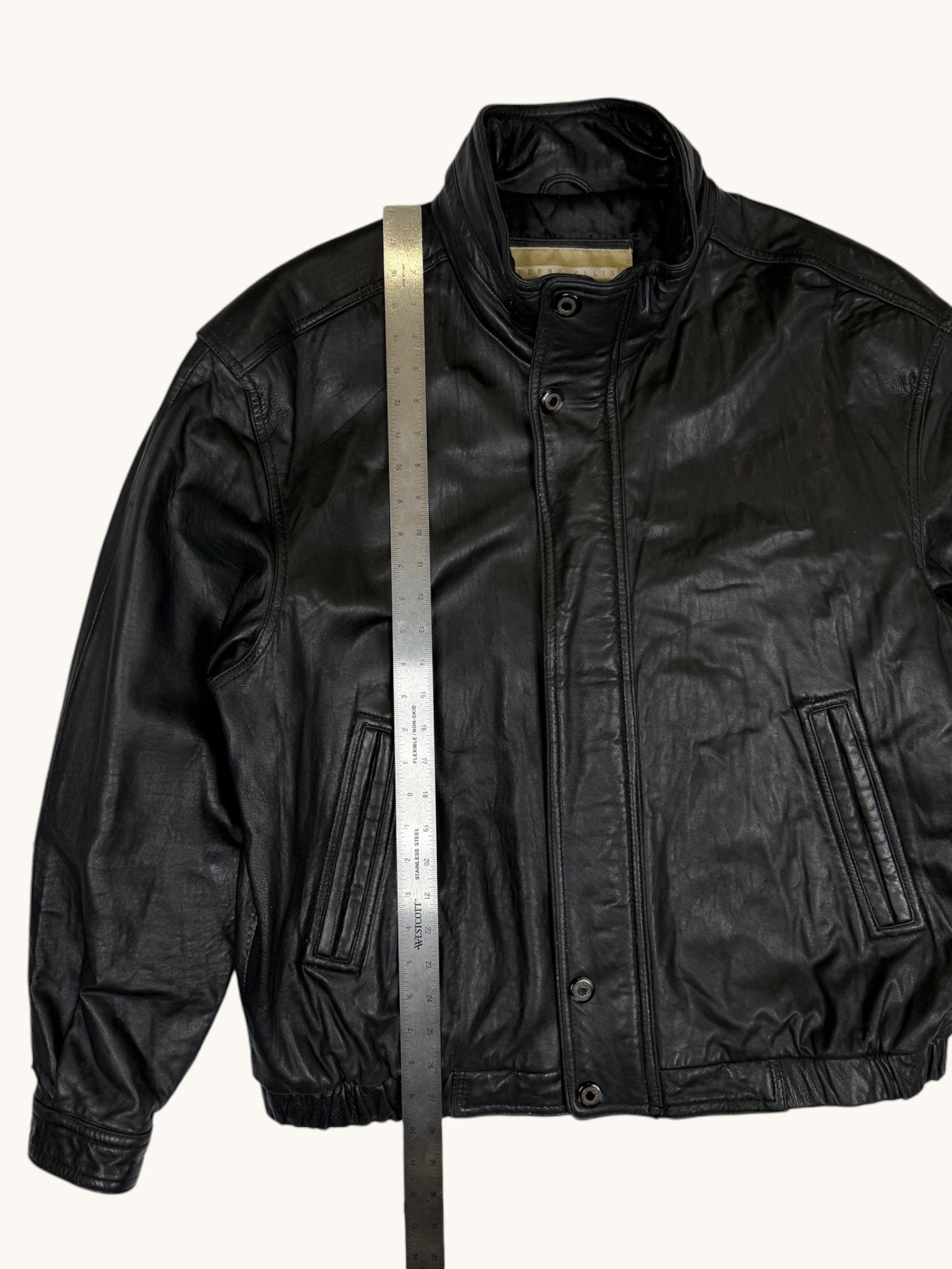 90s Perry Ellis Black Leather Bomber Jacket - XL