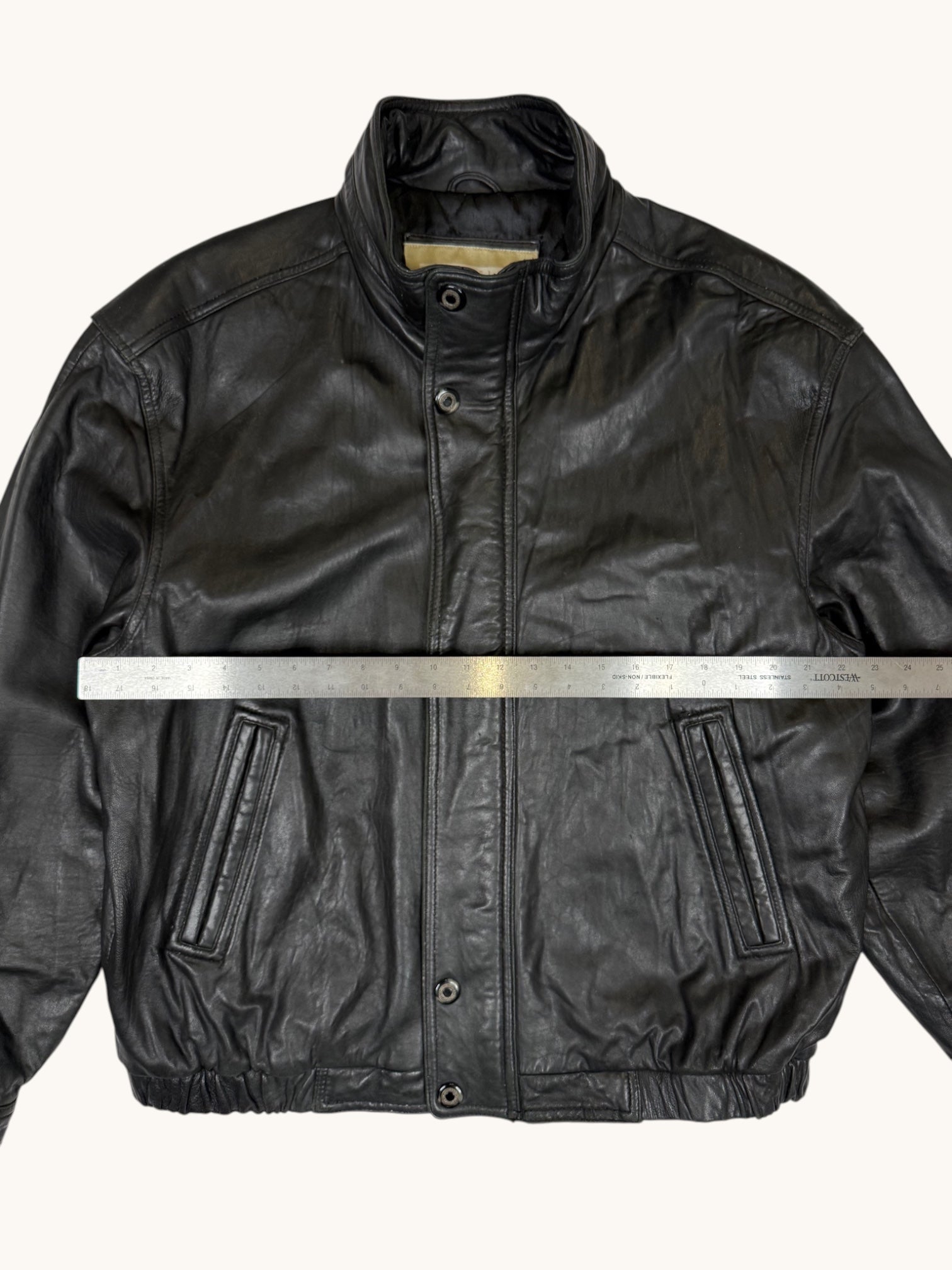90s Perry Ellis Black Leather Bomber Jacket - XL