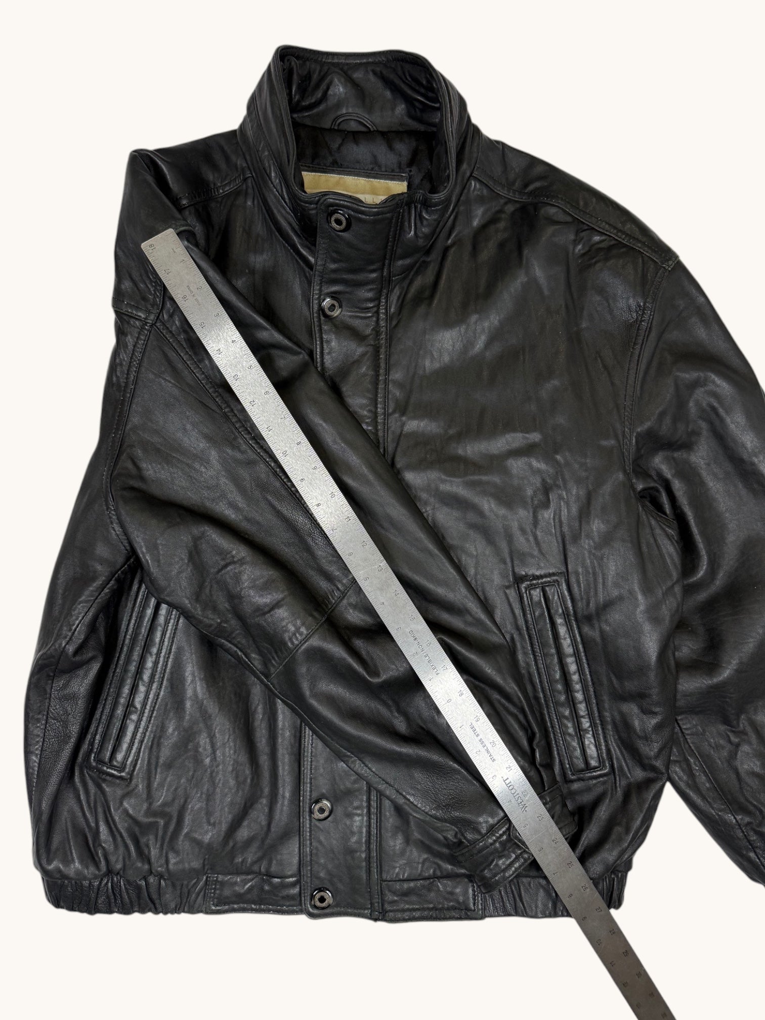 90s Perry Ellis Black Leather Bomber Jacket - XL