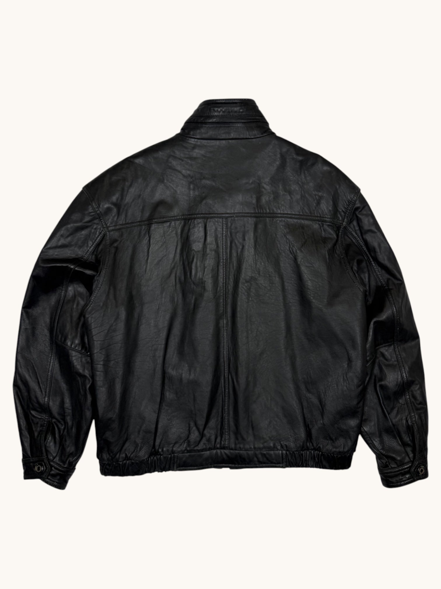 90s Perry Ellis Black Leather Bomber Jacket - XL