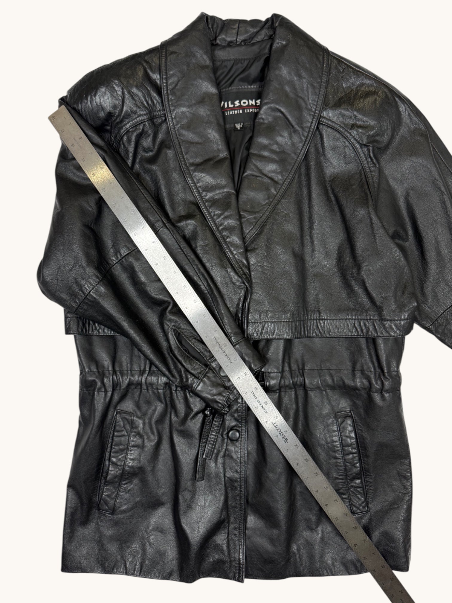90s Wilsons Leather Black Leather Jacket - S