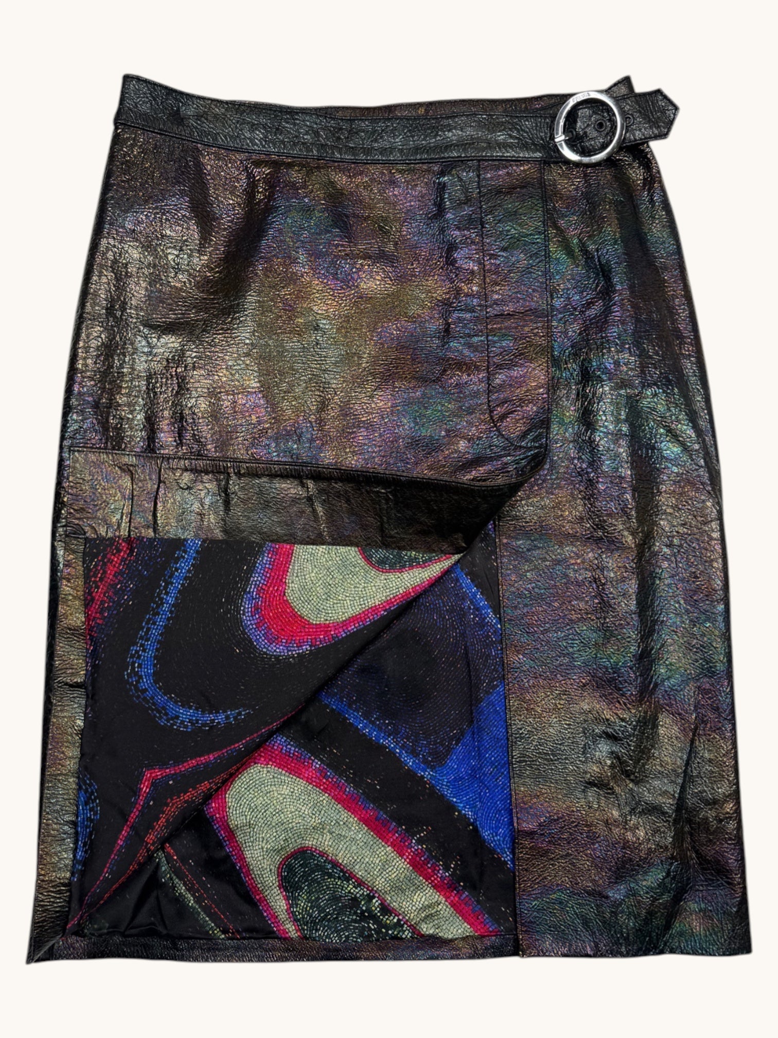 90s Fendi Multicolor Leather Skirt - 40