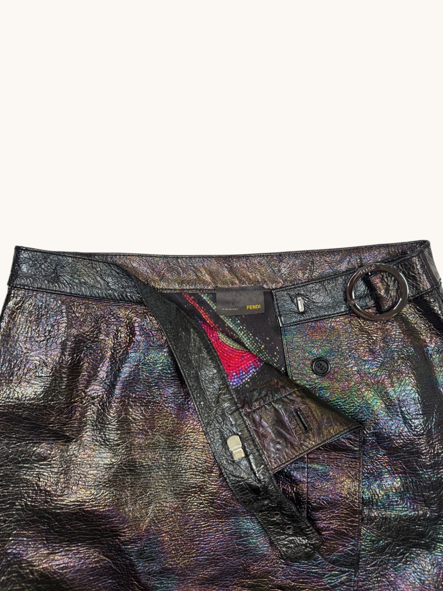 90s Fendi Multicolor Leather Skirt - 40