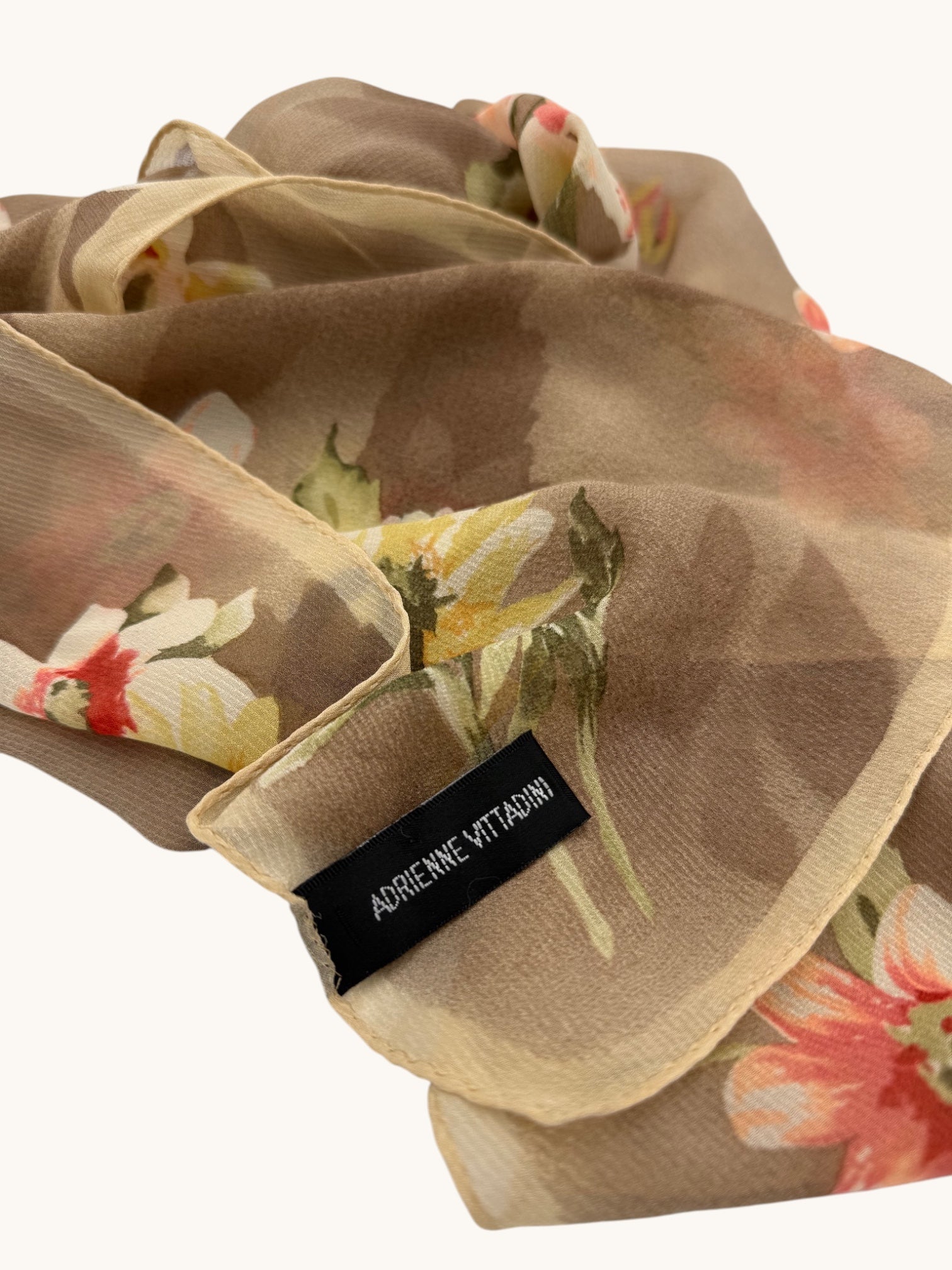 90s Adrienne Vittadini Beige Floral Scarf