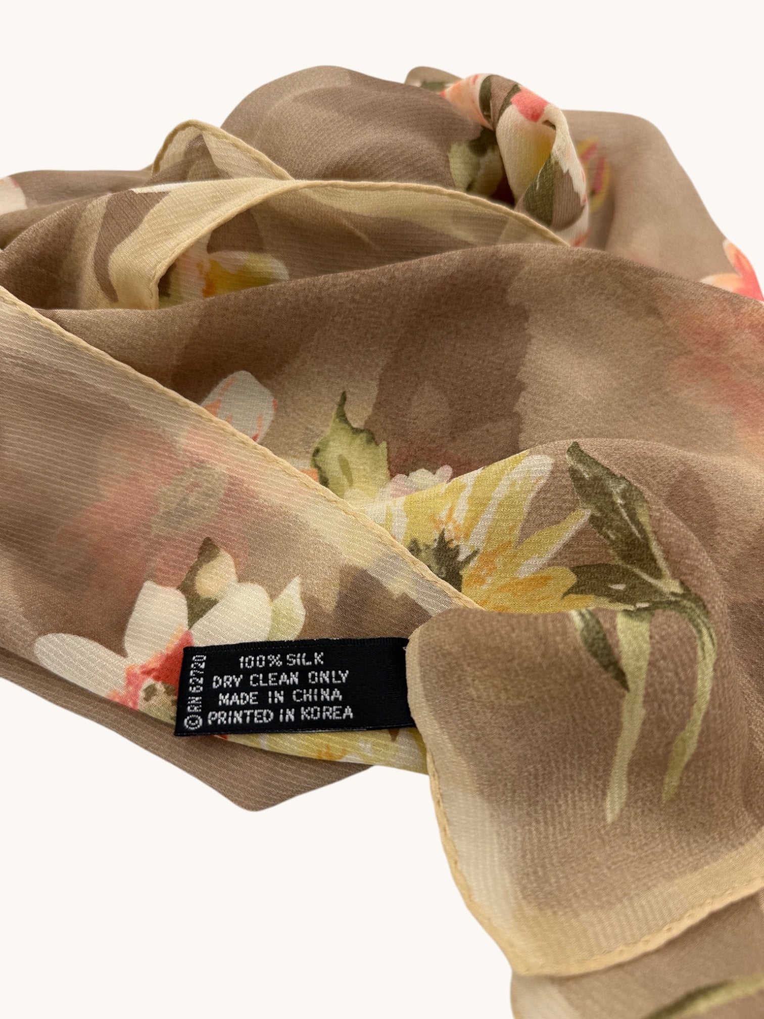 90s Adrienne Vittadini Beige Floral Scarf