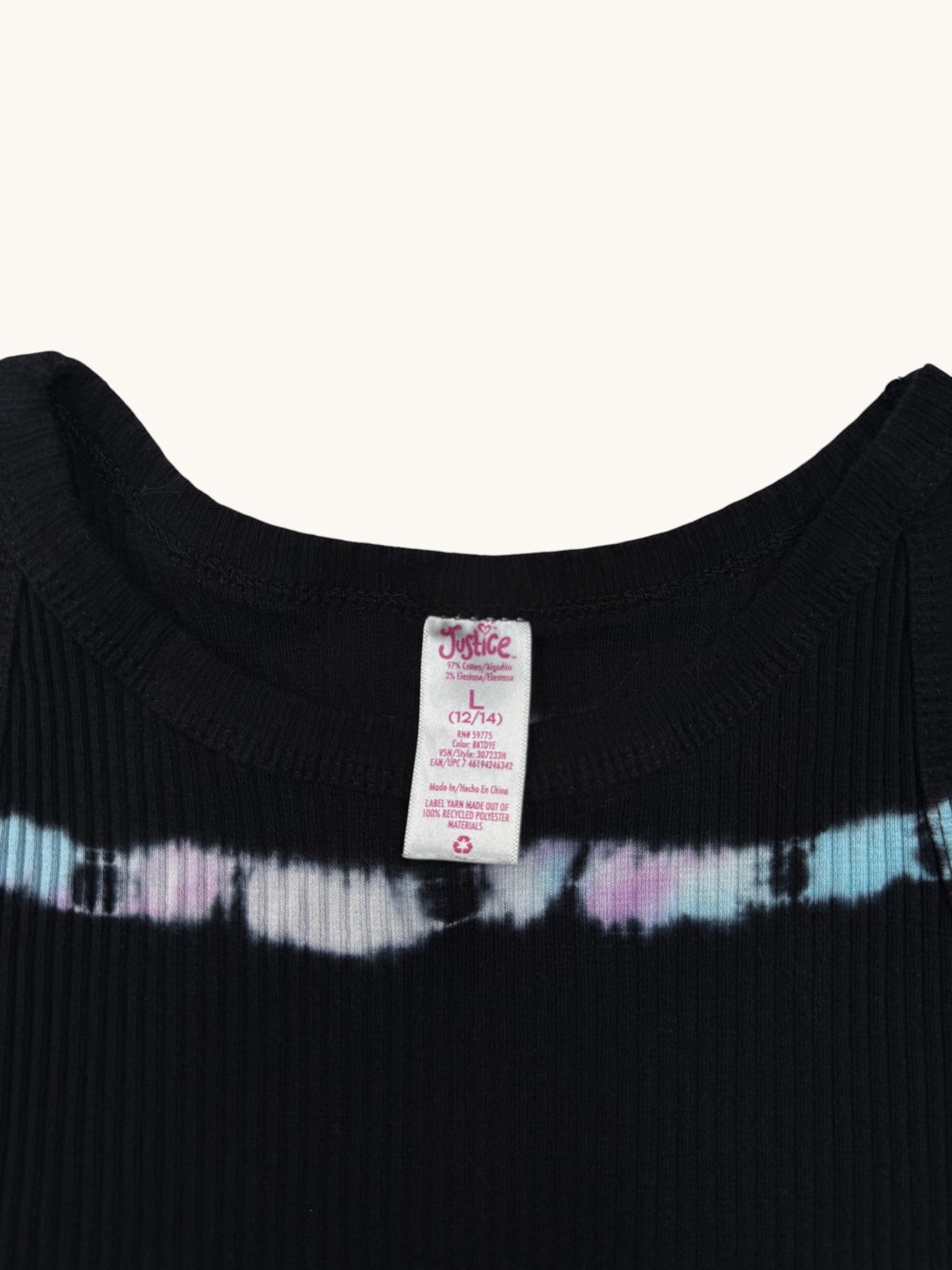 Justice Black Tie Dye Tank - L