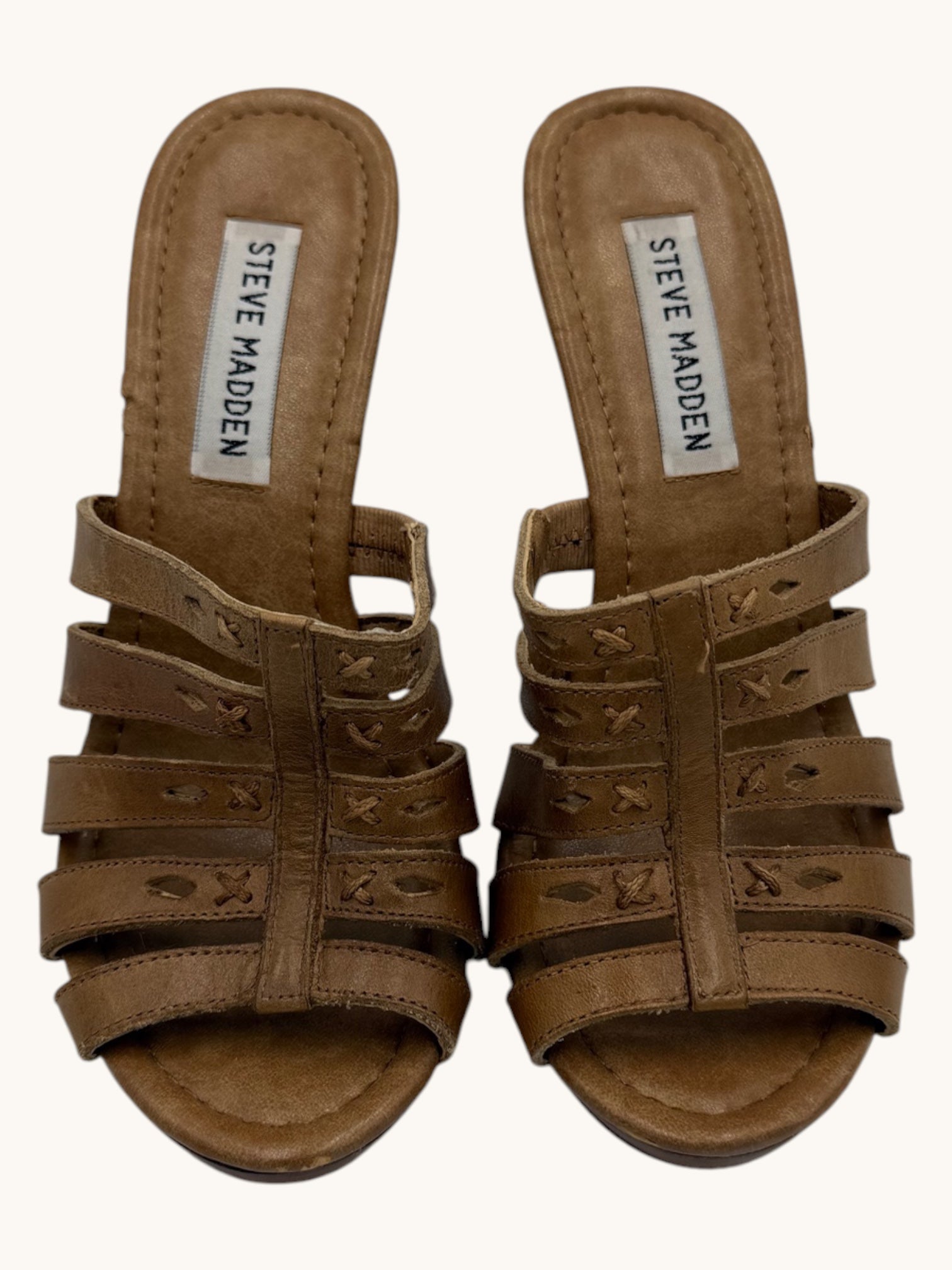 00s Steve Madden Tan Leather Strappy Heel Sandals - 6