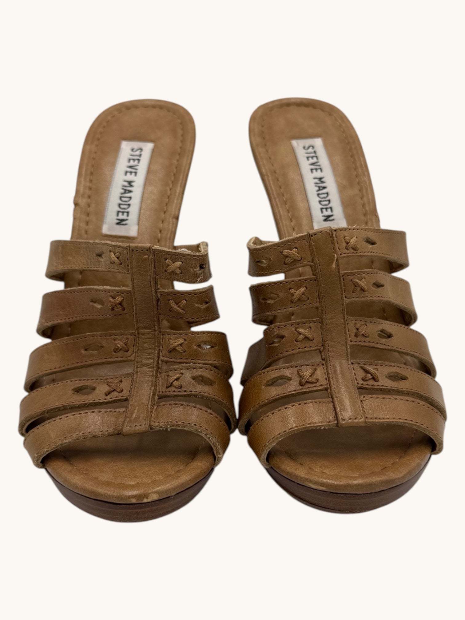 00s Steve Madden Tan Leather Strappy Heel Sandals - 6