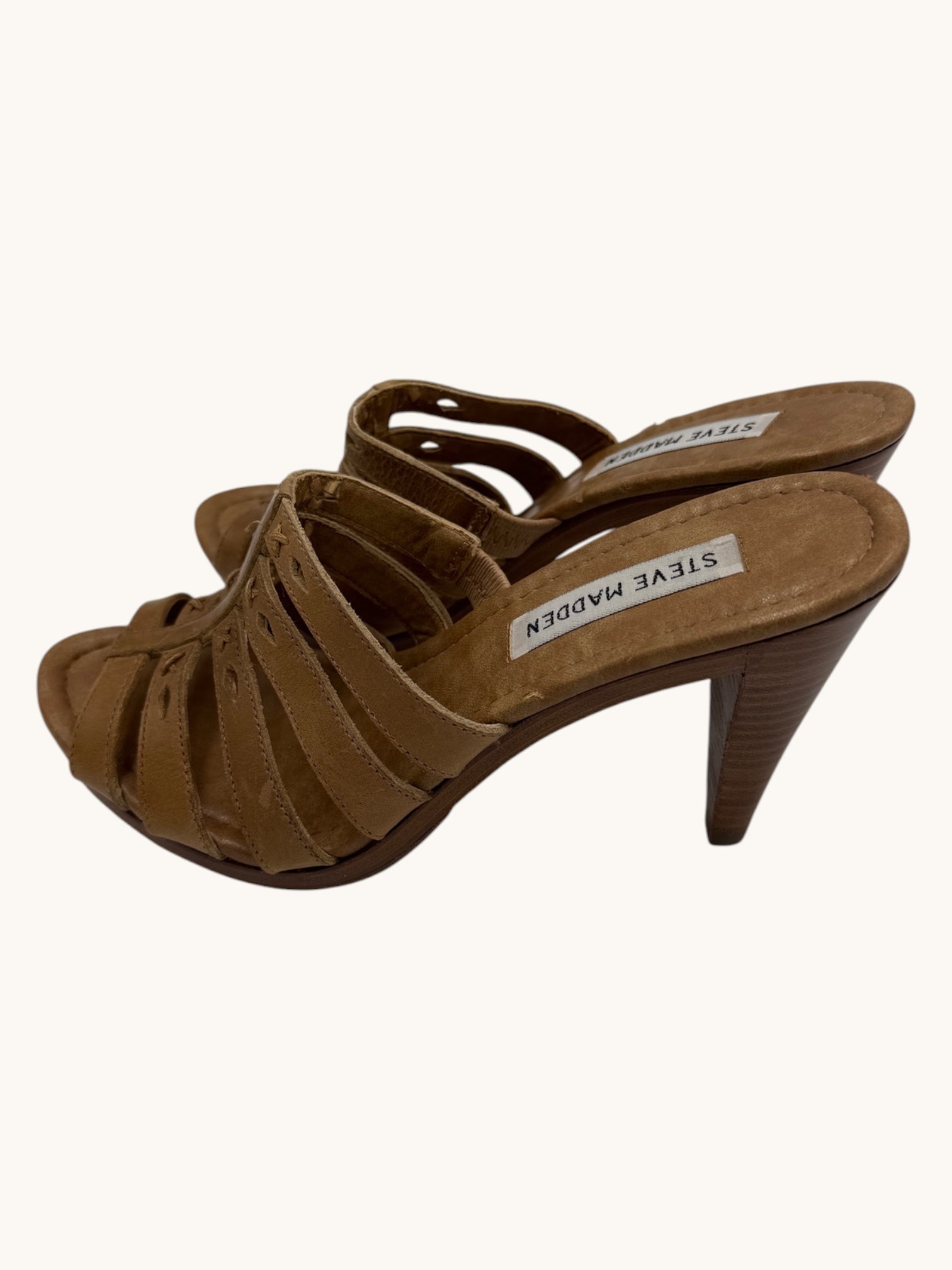 00s Steve Madden Tan Leather Strappy Heel Sandals - 6