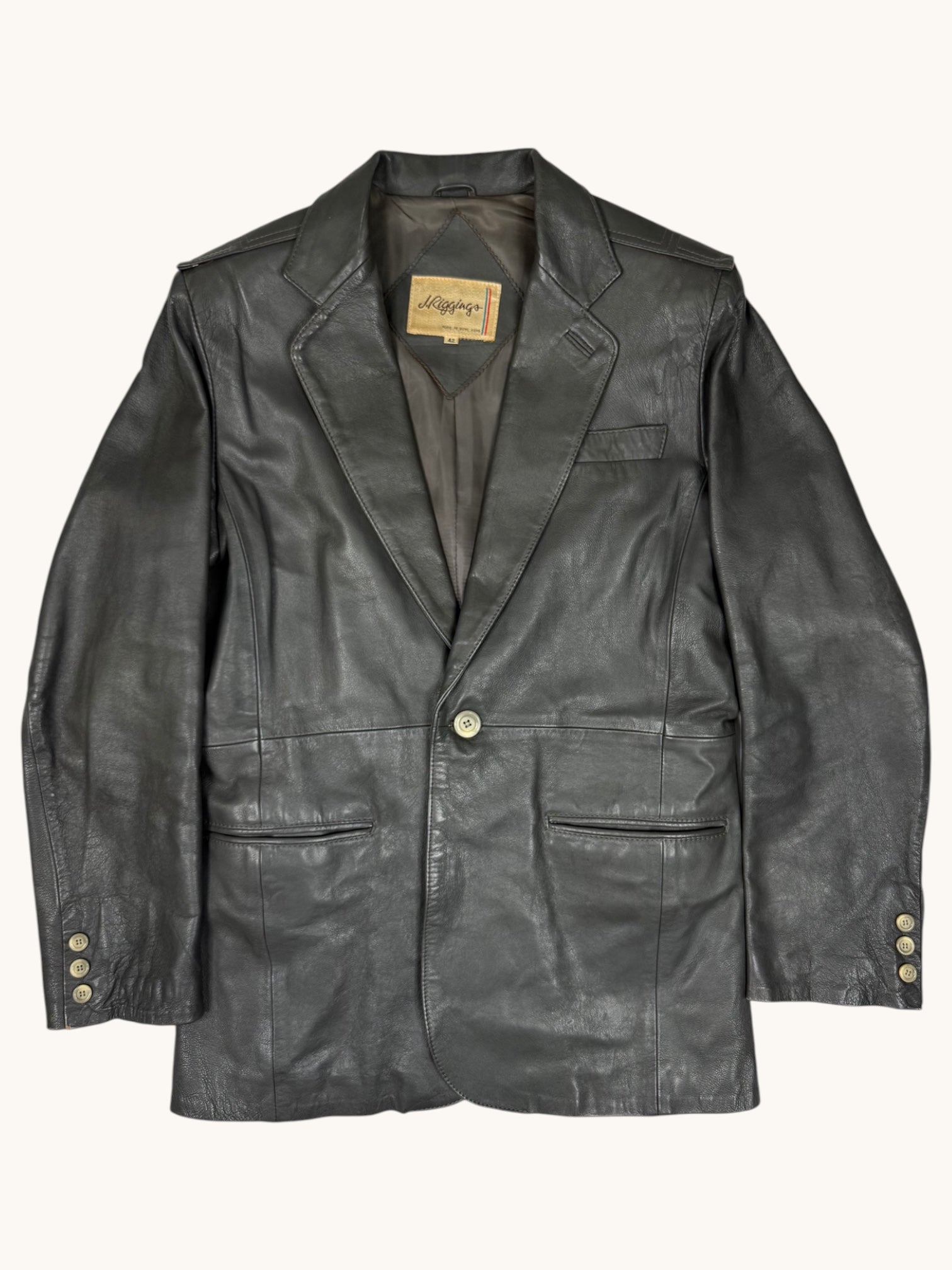 90s J. Riggings Gray Leather Blazer - 42