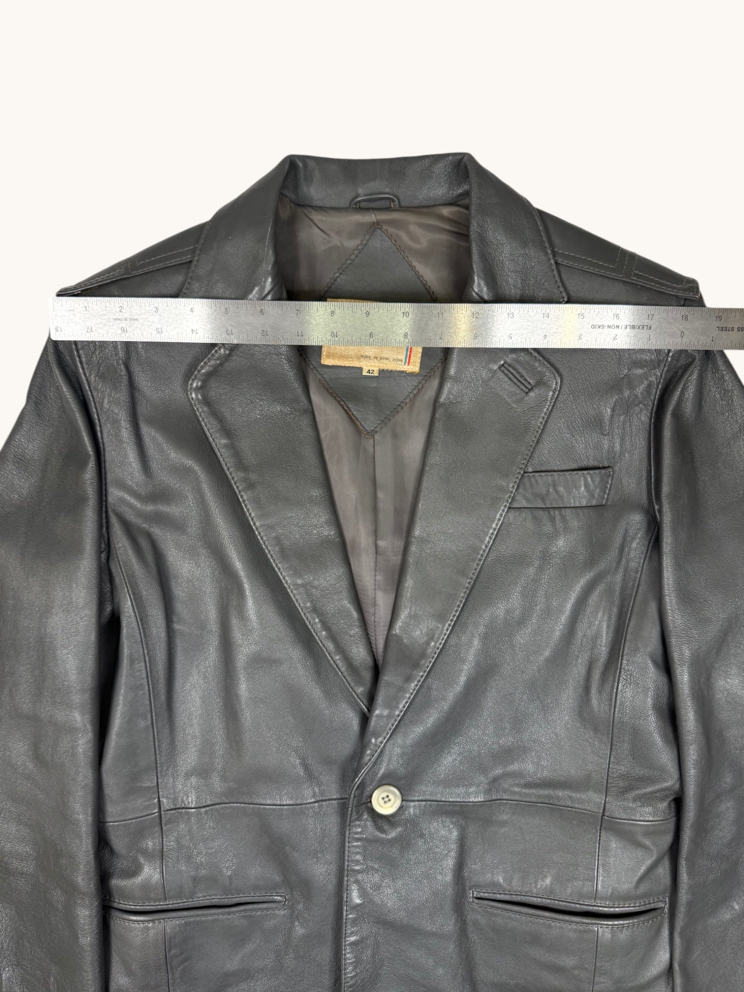 90s J. Riggings Gray Leather Blazer - 42