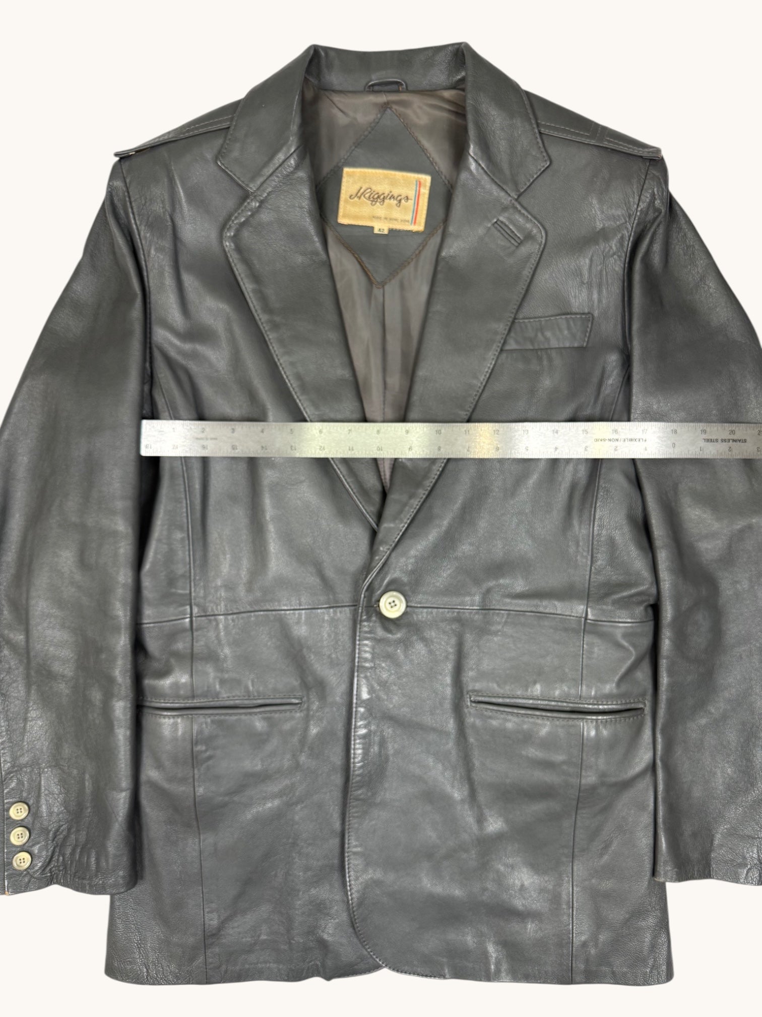 90s J. Riggings Gray Leather Blazer - 42