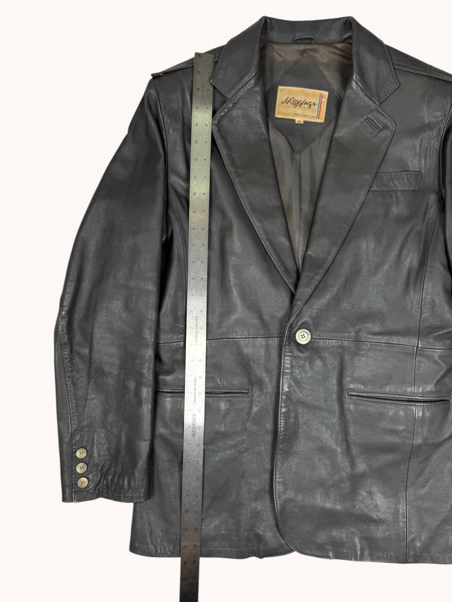 90s J. Riggings Gray Leather Blazer - 42