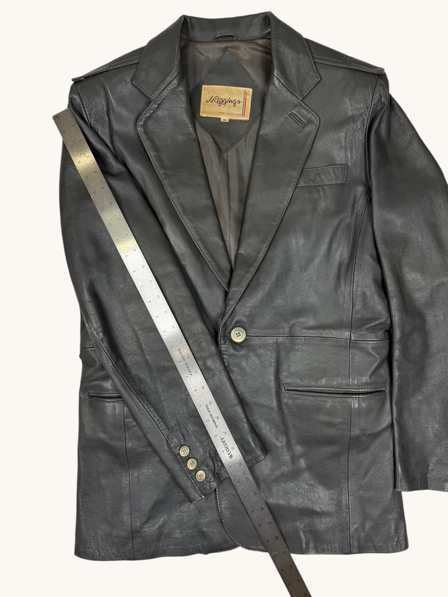 90s J. Riggings Gray Leather Blazer - 42