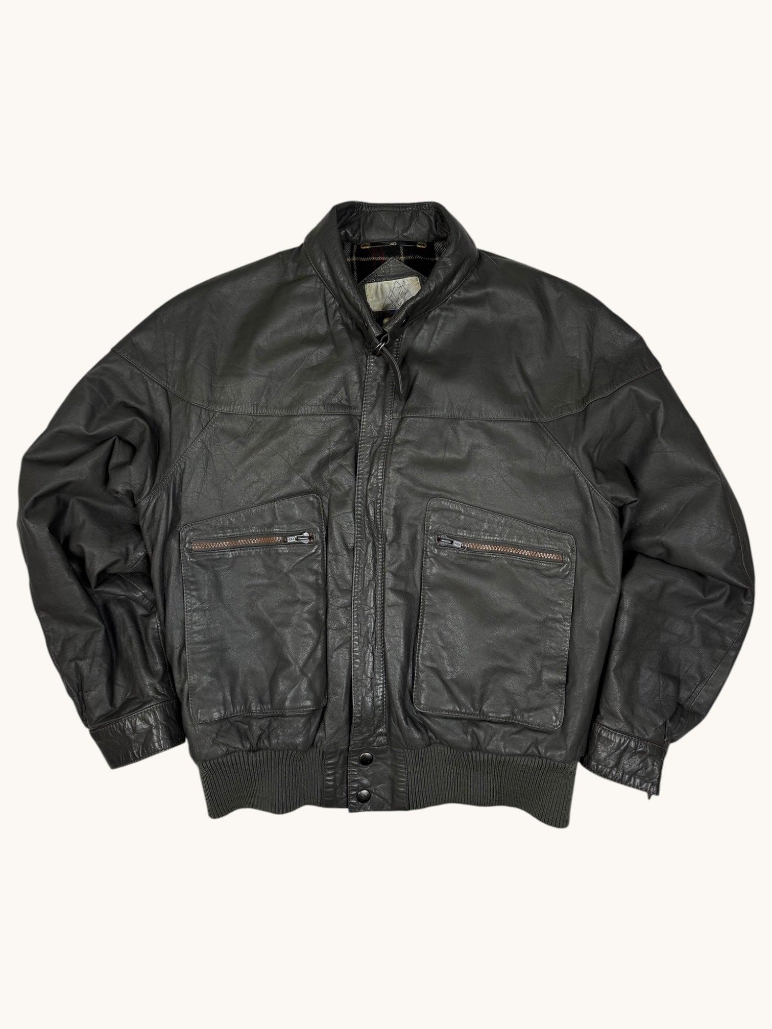 90s High Sierra Gray Leather Jacket - 40