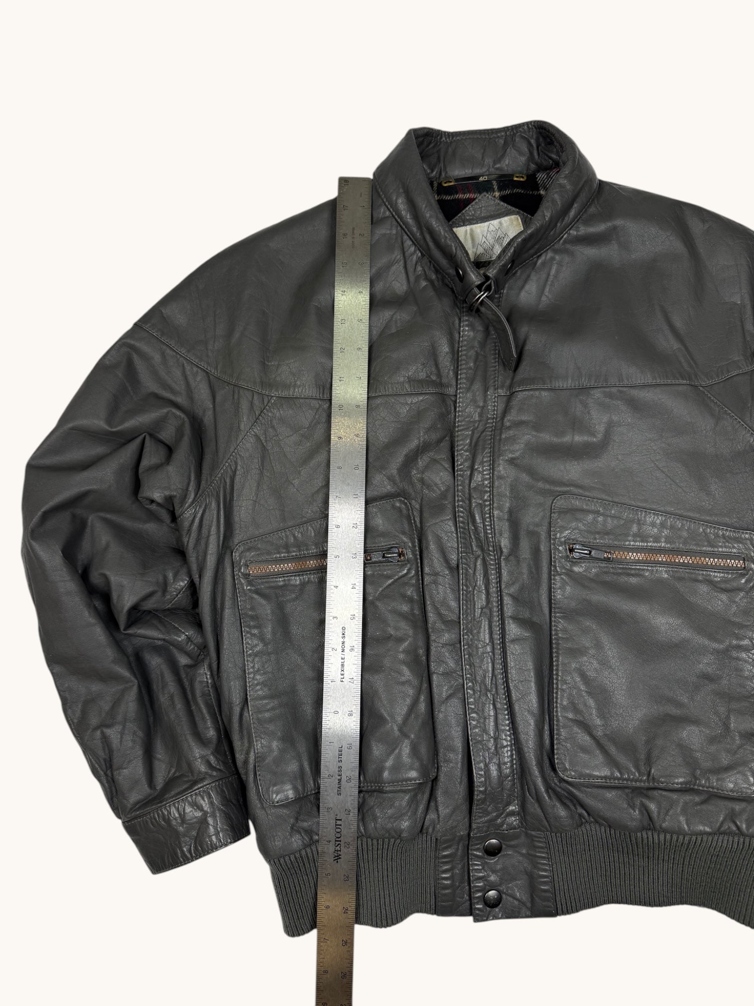 90s High Sierra Gray Leather Jacket - 40