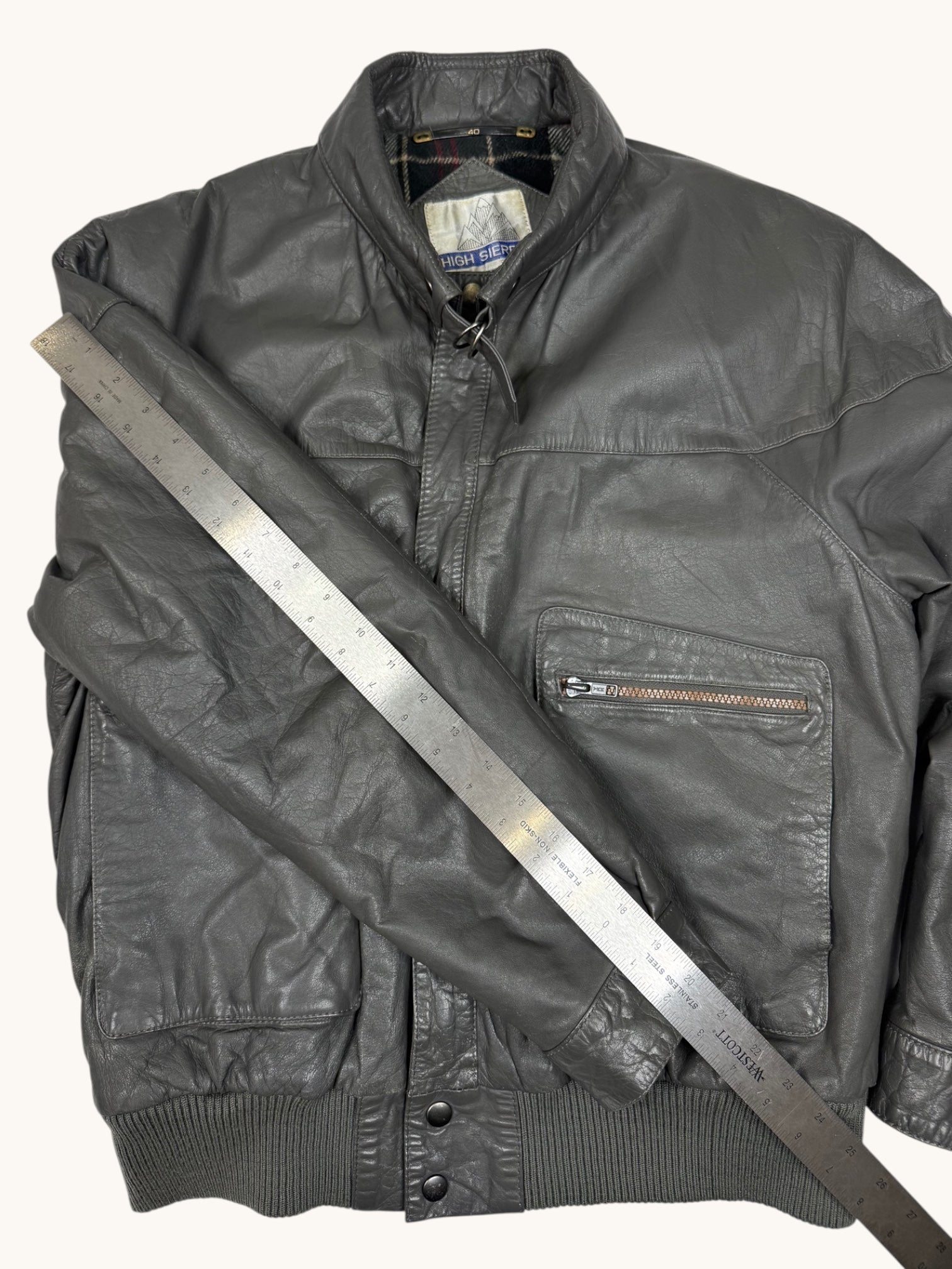 90s High Sierra Gray Leather Jacket - 40