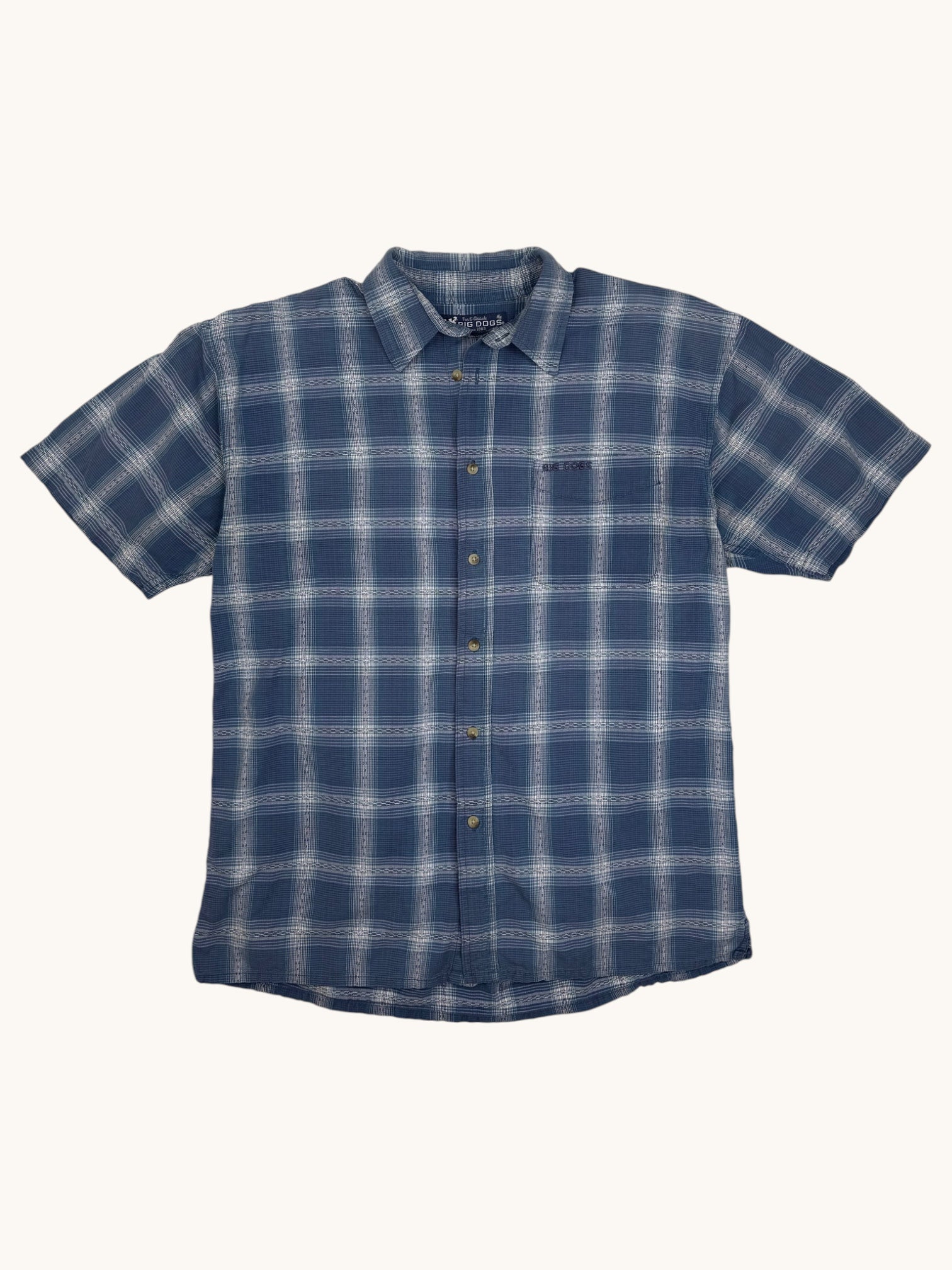 90s Big Dogs Blue Plaid Button-Up Shirt - M