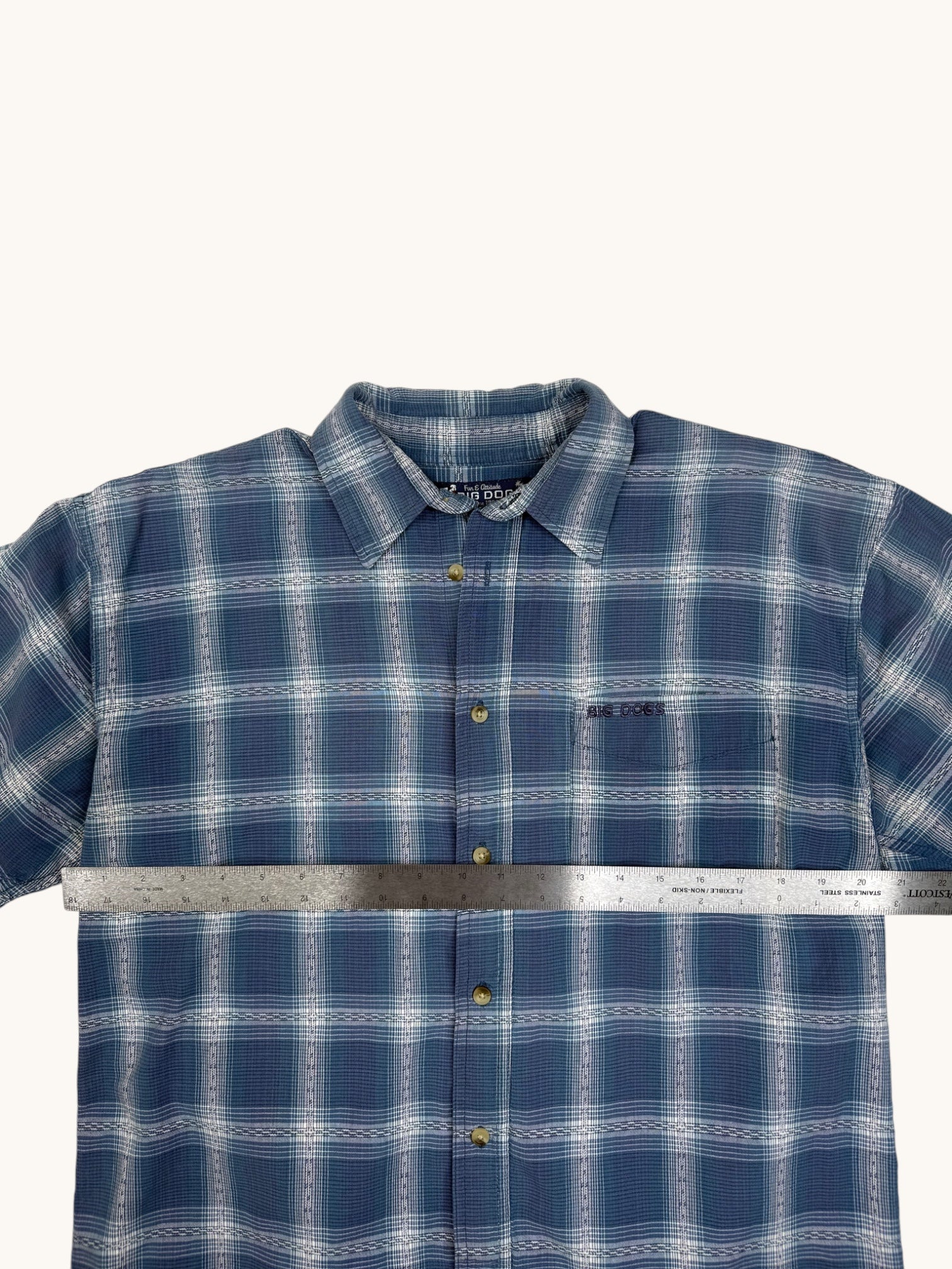 90s Big Dogs Blue Plaid Button-Up Shirt - M