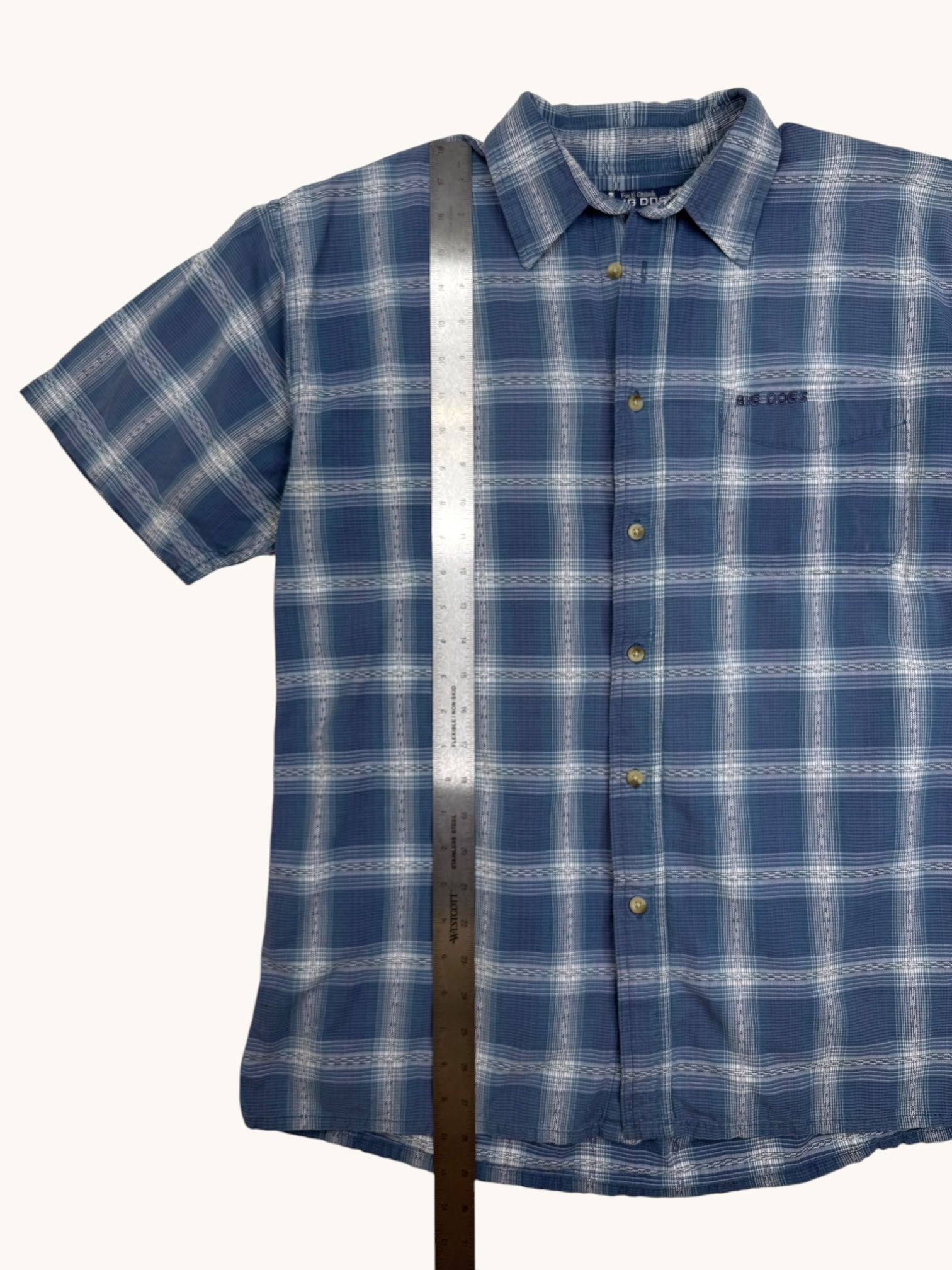 90s Big Dogs Blue Plaid Button-Up Shirt - M