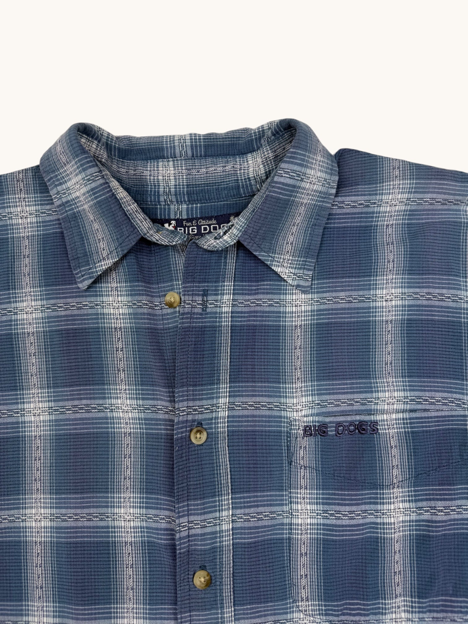 90s Big Dogs Blue Plaid Button-Up Shirt - M