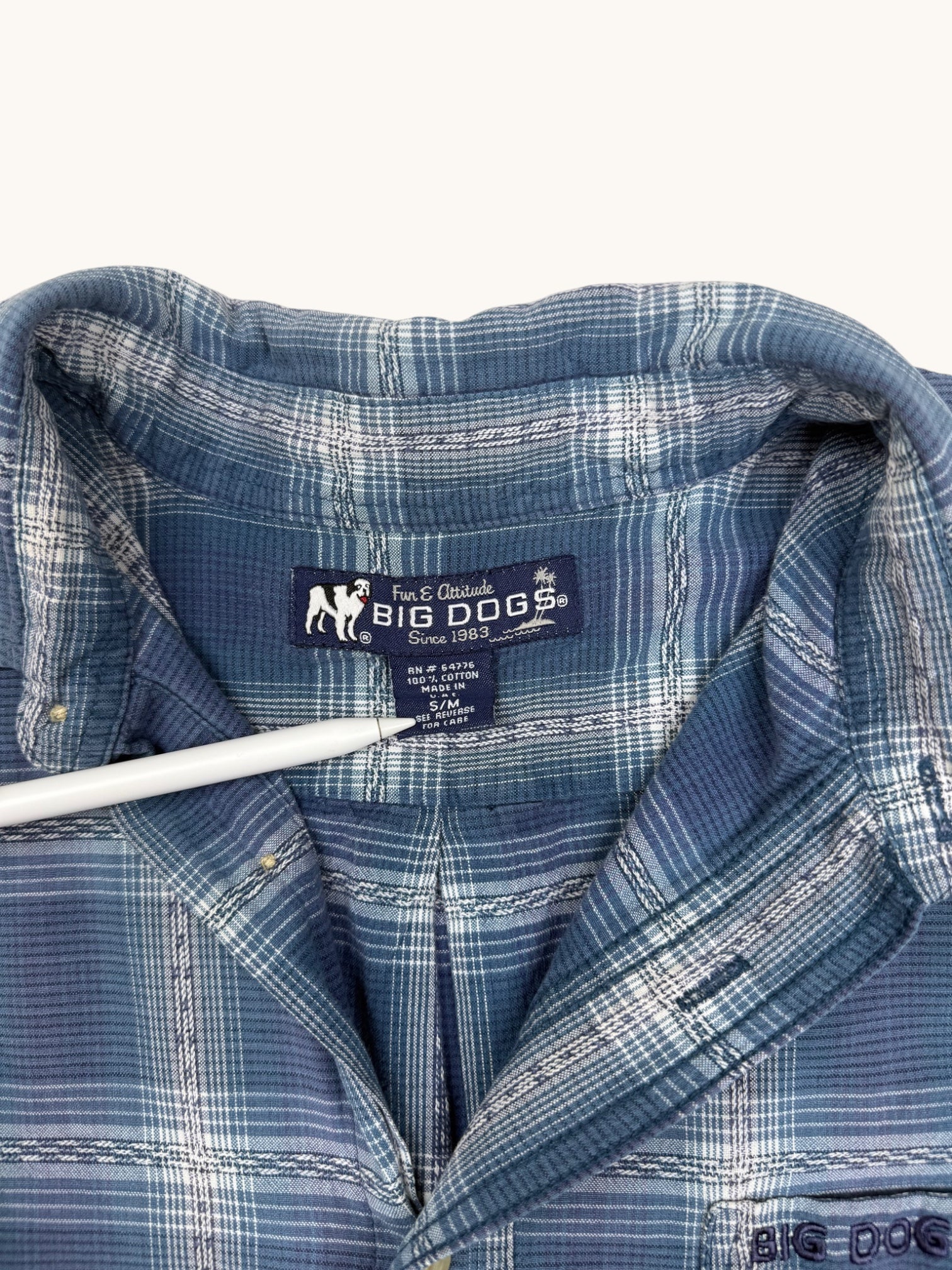 90s Big Dogs Blue Plaid Button-Up Shirt - M