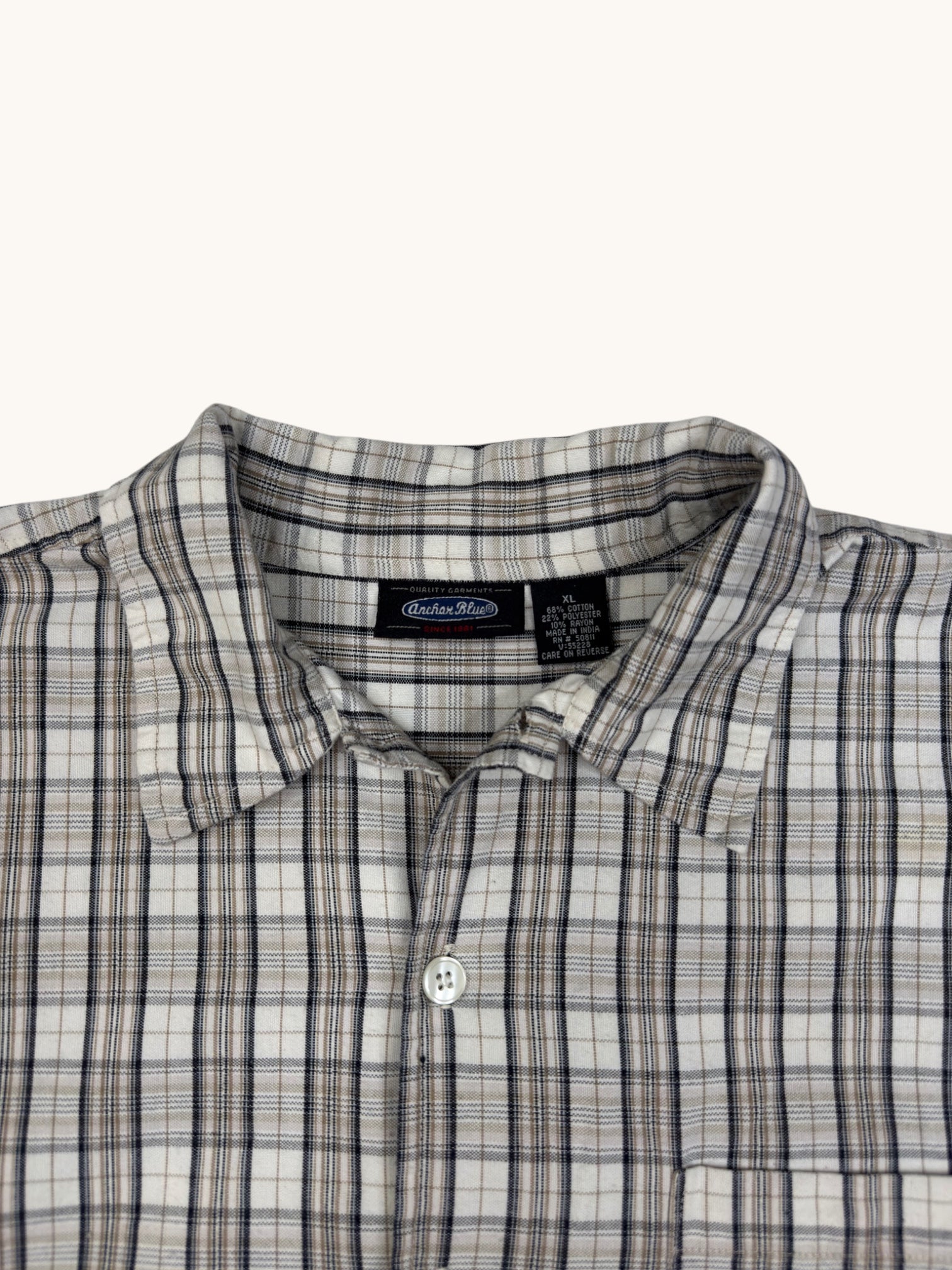 90s Anchor Blue Plaid Button-Up Shirt - XL