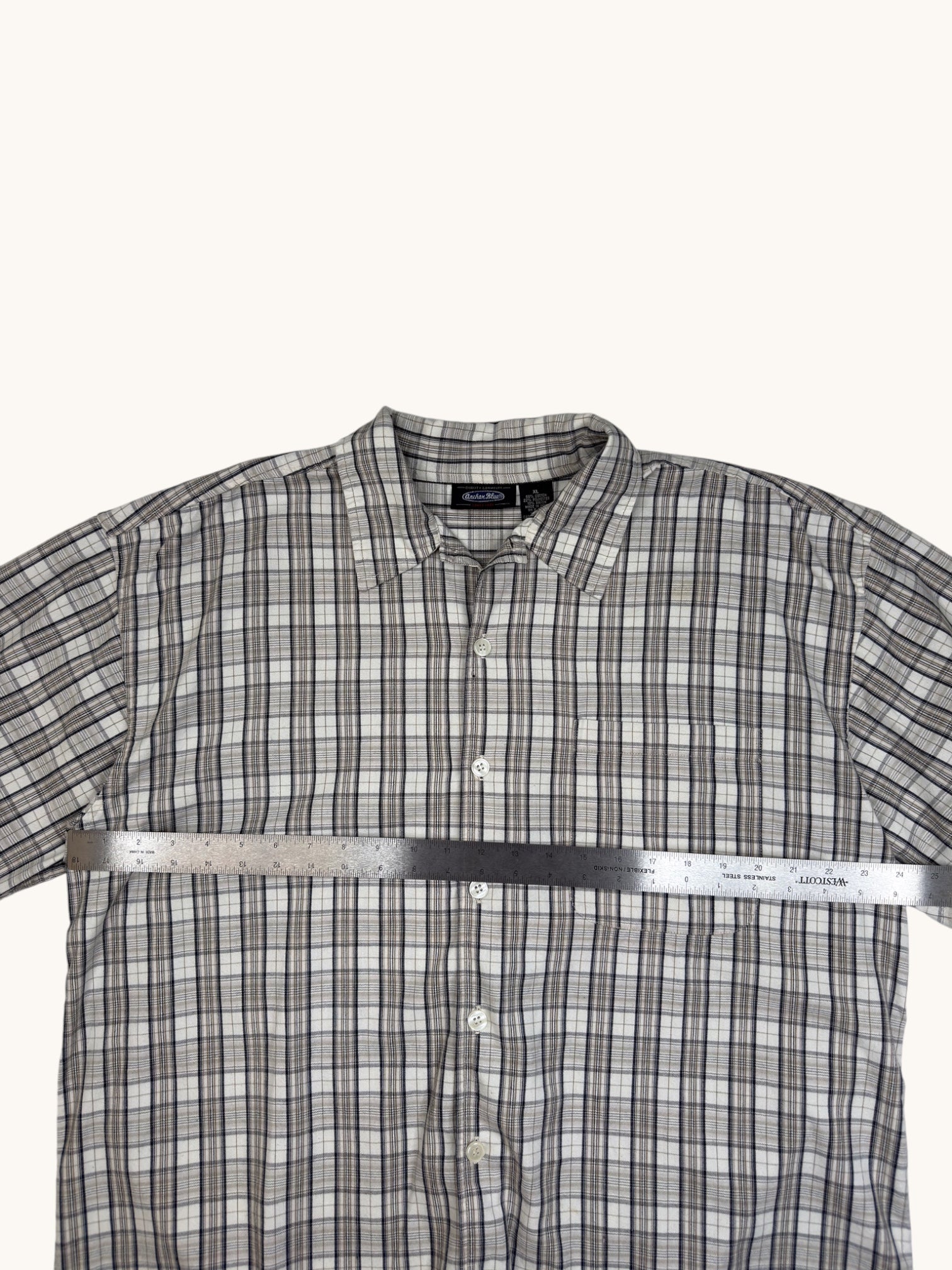 90s Anchor Blue Plaid Button-Up Shirt - XL