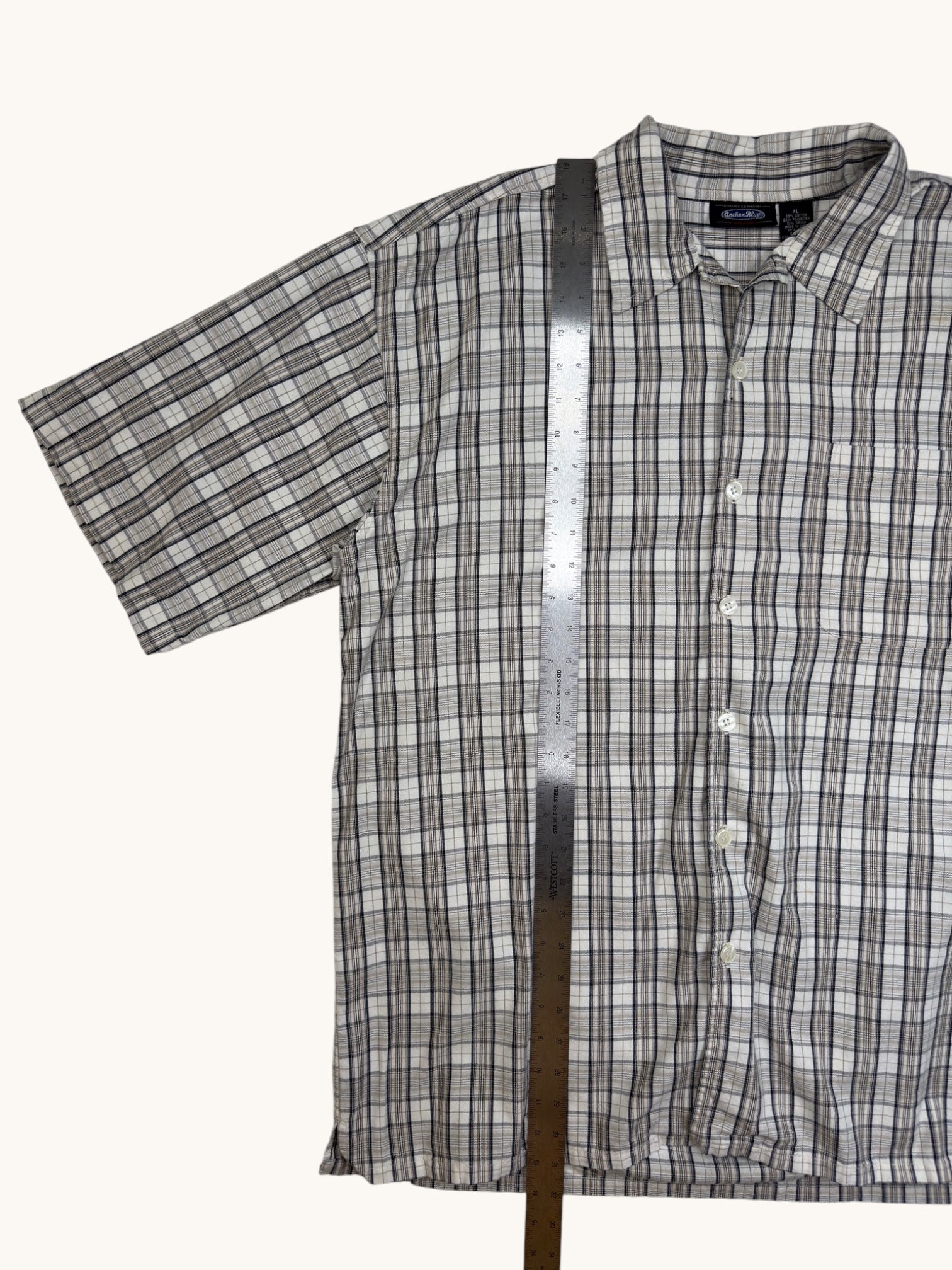 90s Anchor Blue Plaid Button-Up Shirt - XL
