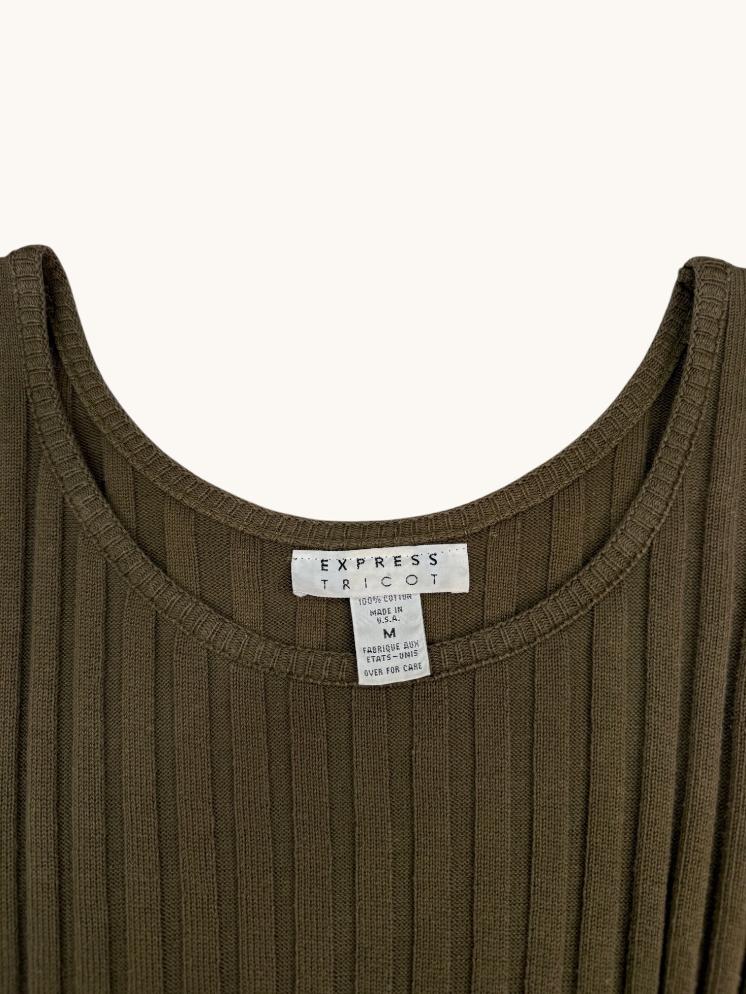 90s Express Tricot Green Ribbed Long Sleeve Top - M