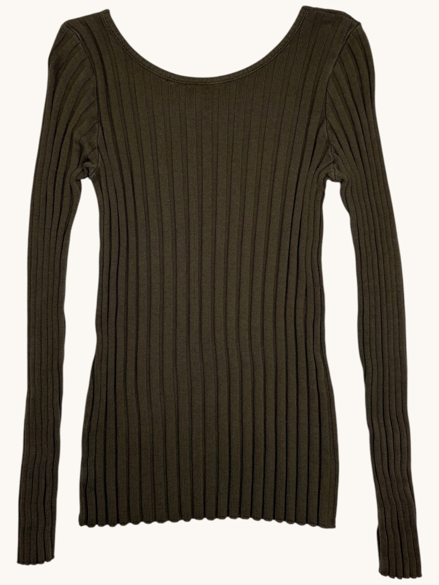 90s Express Tricot Green Ribbed Long Sleeve Top - M